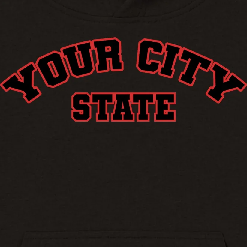 Custom Personalized College City and State Block Letter Kids Hoodie - Front - Close-up