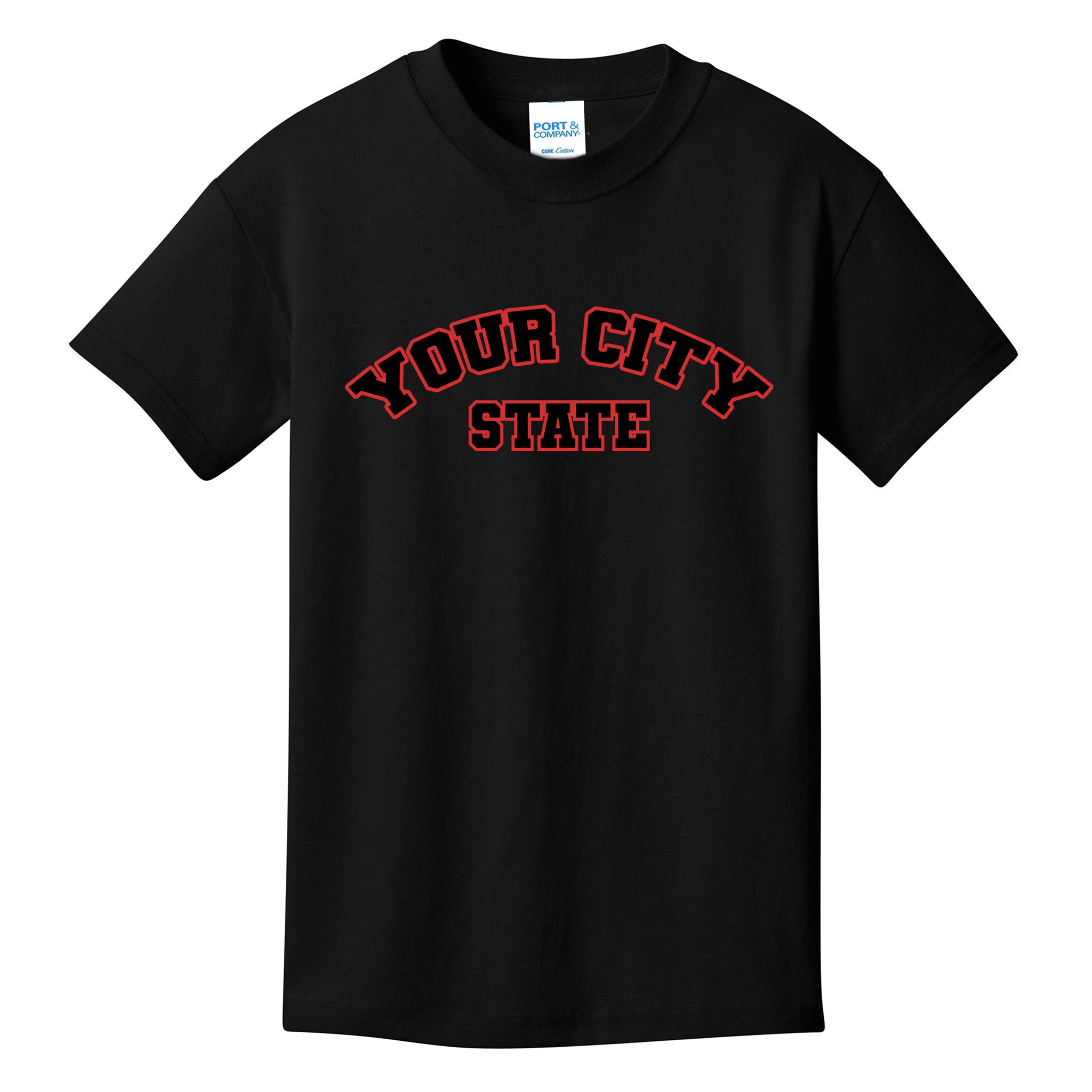 Custom Personalized College City and State Block Letter Kids T-Shirt - Front