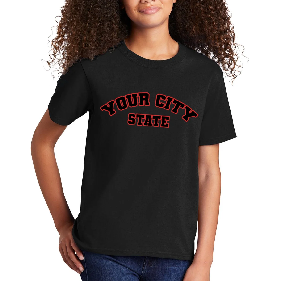 Custom Personalized College City and State Block Letter Kids T-Shirt - Front 1