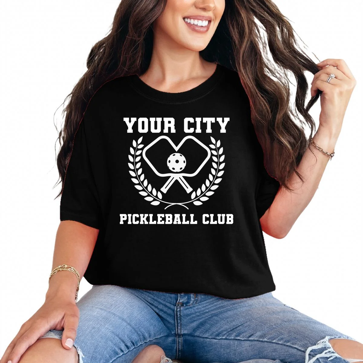 Custom Pickleball Club Team Personalized City Name T-Shirt - Front