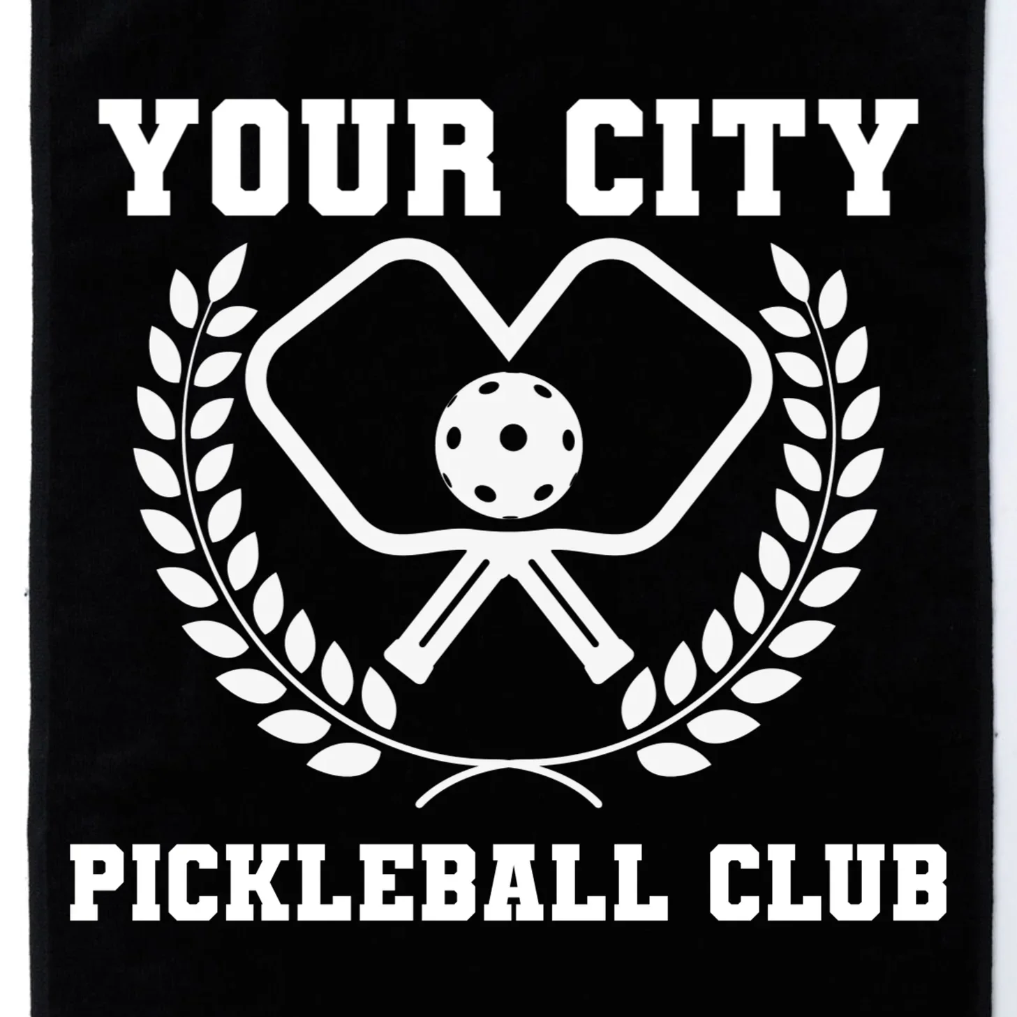 Custom Pickleball Club Team Personalized City Name Golf Towel - Front - Close-up