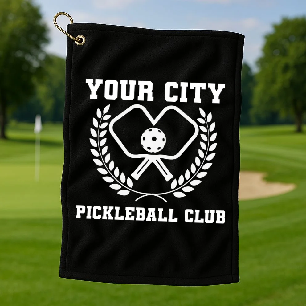 Custom Pickleball Club Team Personalized City Name Golf Towel - Front 1
