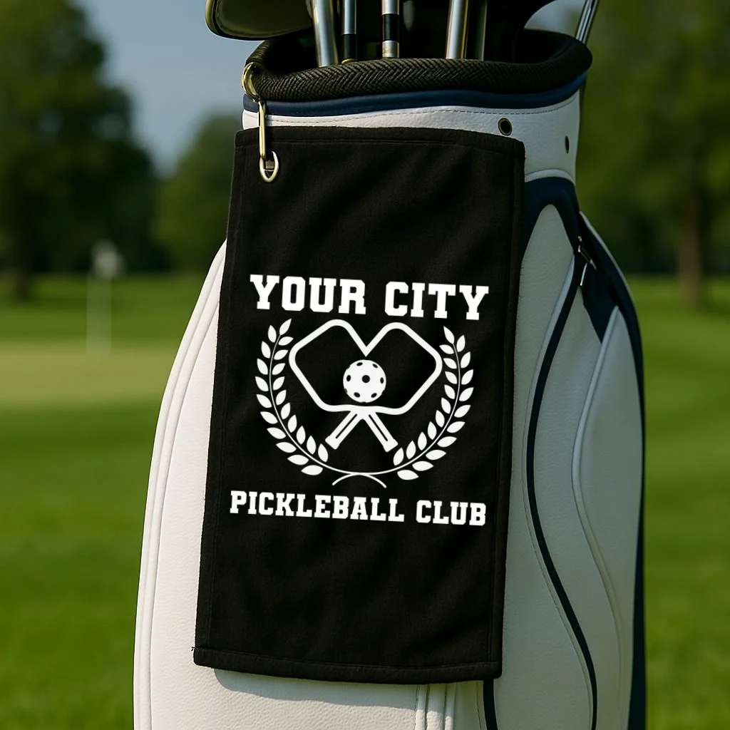 Custom Pickleball Club Team Personalized City Name Golf Towel - Front 2
