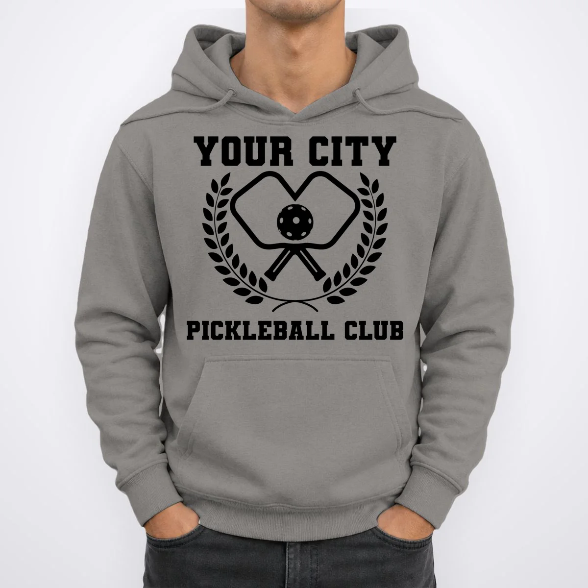 Custom Pickleball Club Team Personalized City Name Men's Hoodie - Front 1