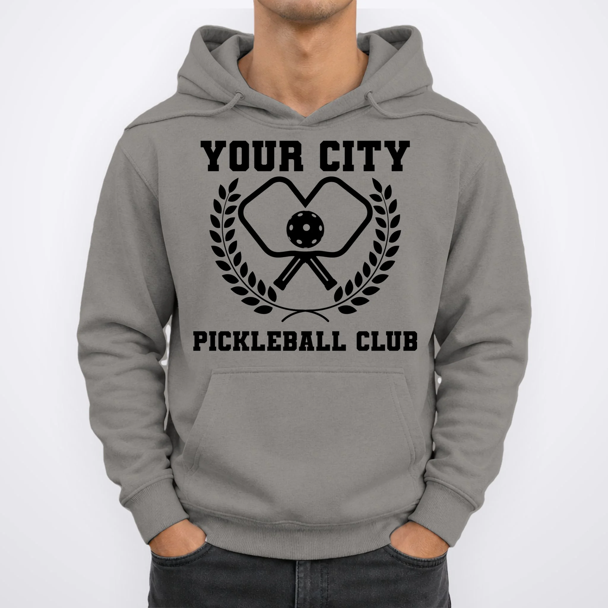 Custom Pickleball Club Team Personalized City Name Men's Hoodie - Front 1