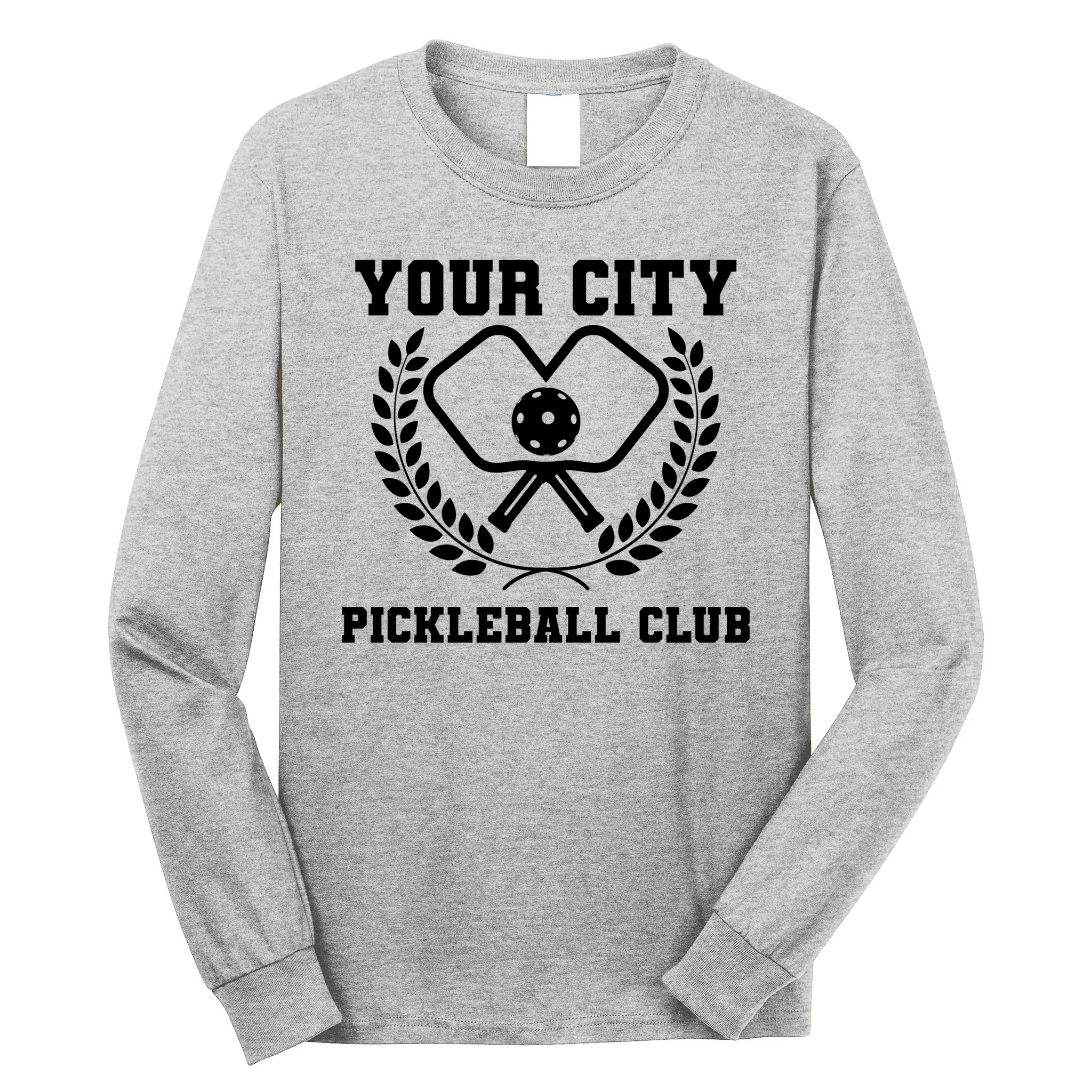 Custom Pickleball Club Team Personalized City Name Men's Long Sleeve Shirt - Front