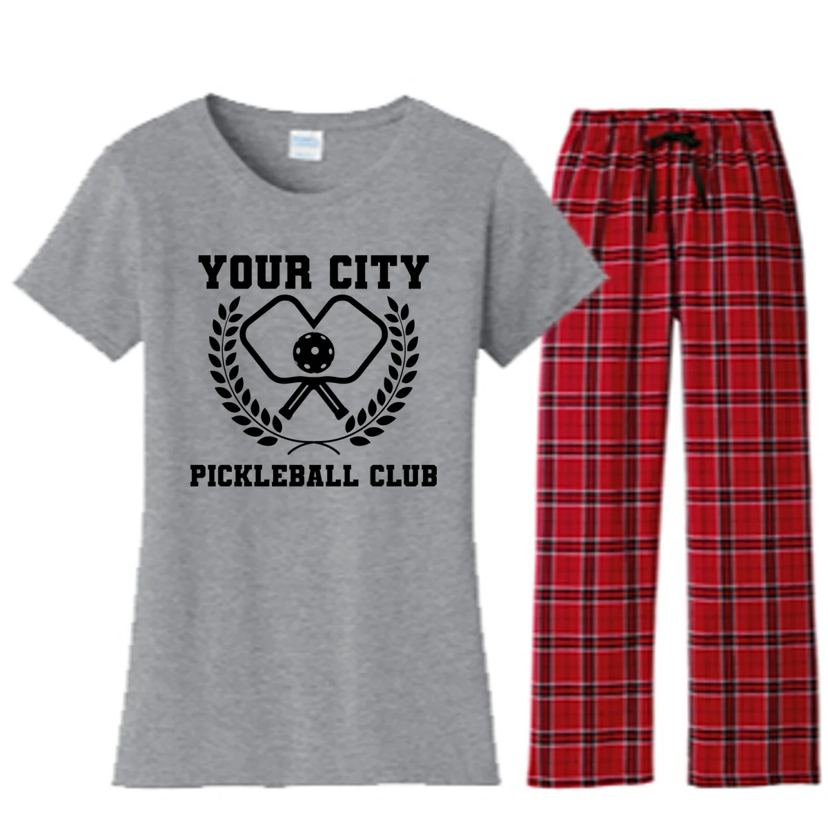 Custom Pickleball Club Team Personalized City Name Women's Flannel Pajama Set - Front