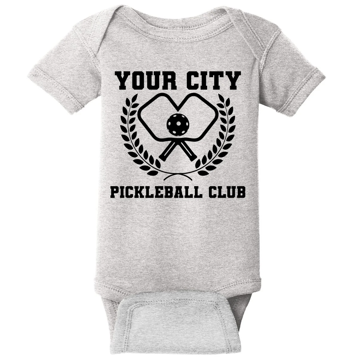 Custom Pickleball Club Team Personalized City Name Baby Bodysuit - Front