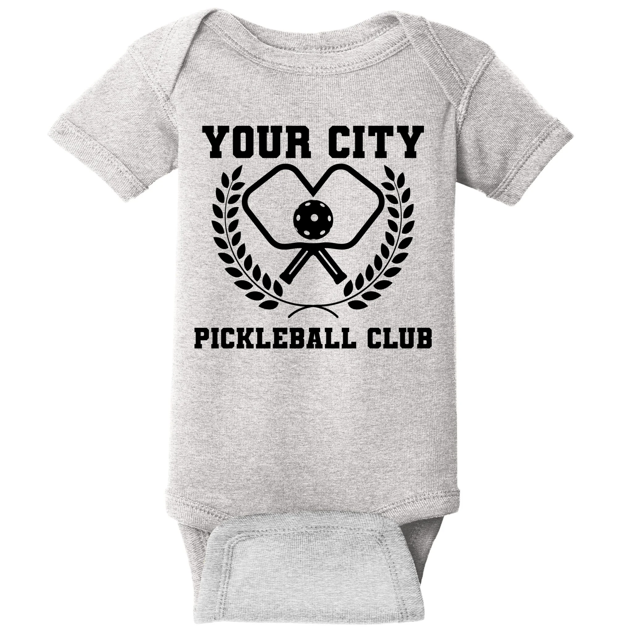 Custom Pickleball Club Team Personalized City Name Baby Bodysuit - Front