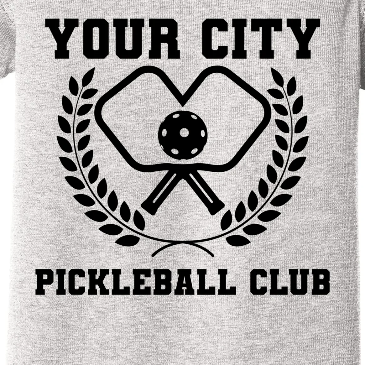 Custom Pickleball Club Team Personalized City Name Baby Bodysuit - Front - Close-up