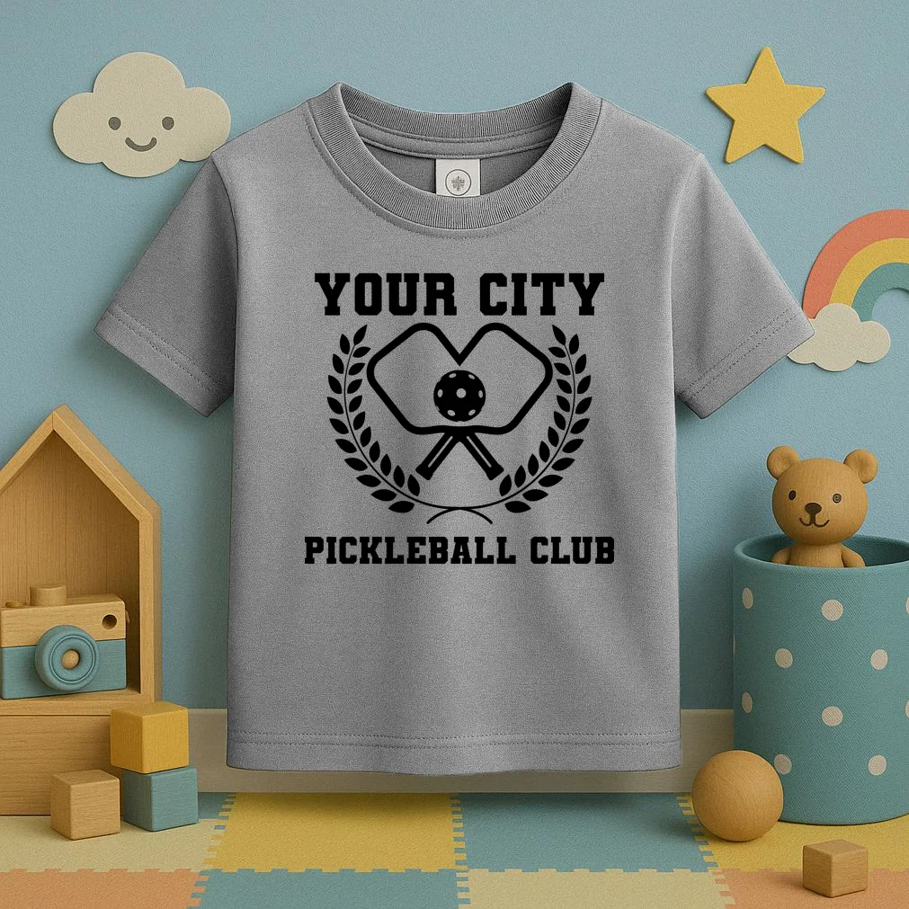 Custom Pickleball Club Team Personalized City Name Toddler T-Shirt - Front 2