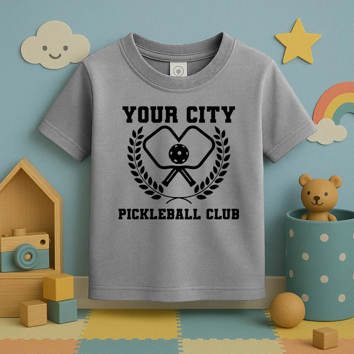 Custom Pickleball Club Team Personalized City Name Toddler T-Shirt - Front 2