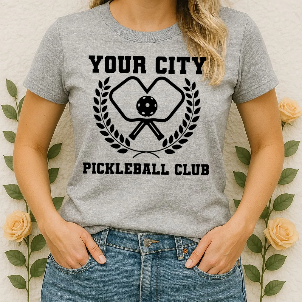 Custom Pickleball Club Team Personalized City Name Women's T-Shirt - Front 1
