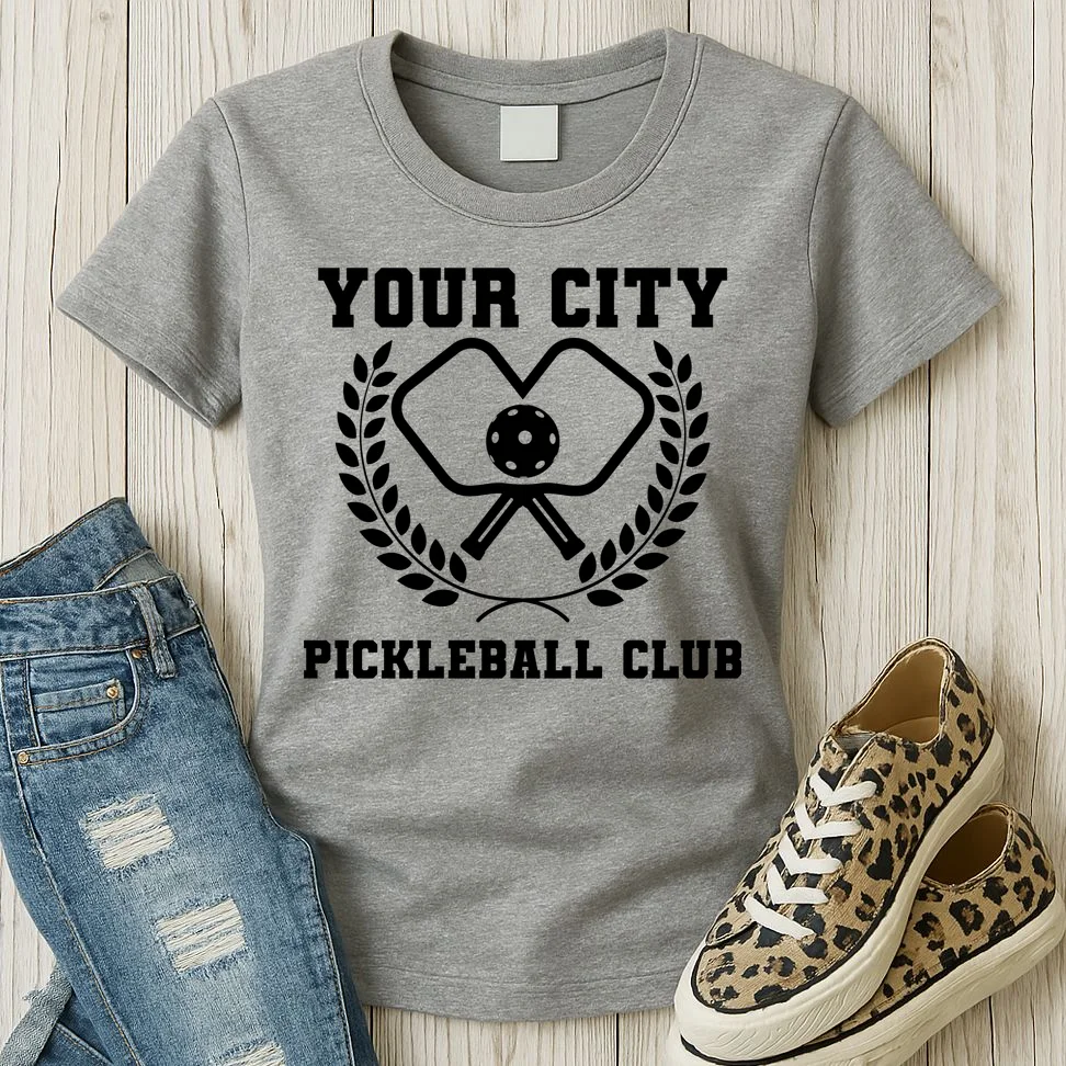 Custom Pickleball Club Team Personalized City Name Women's T-Shirt - Front 2
