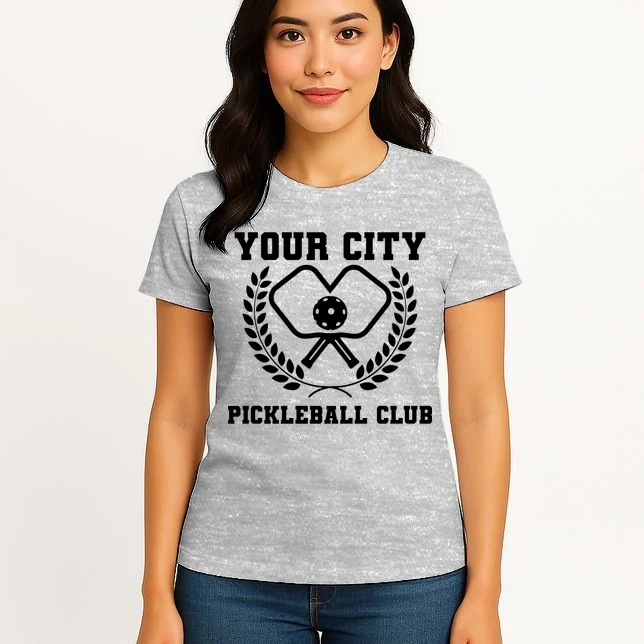 Custom Pickleball Club Team Personalized City Name Women's T-Shirt - Front 3