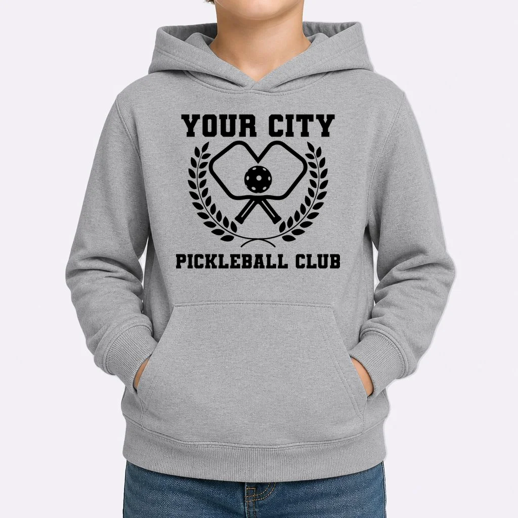 Custom Pickleball Club Team Personalized City Name Kids Hoodie - Front 1