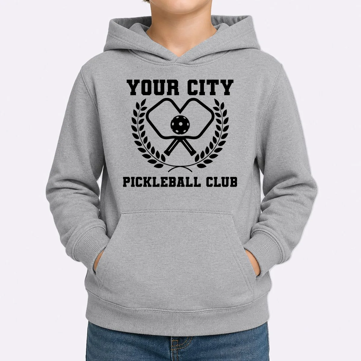 Custom Pickleball Club Team Personalized City Name Kids Hoodie - Front 1