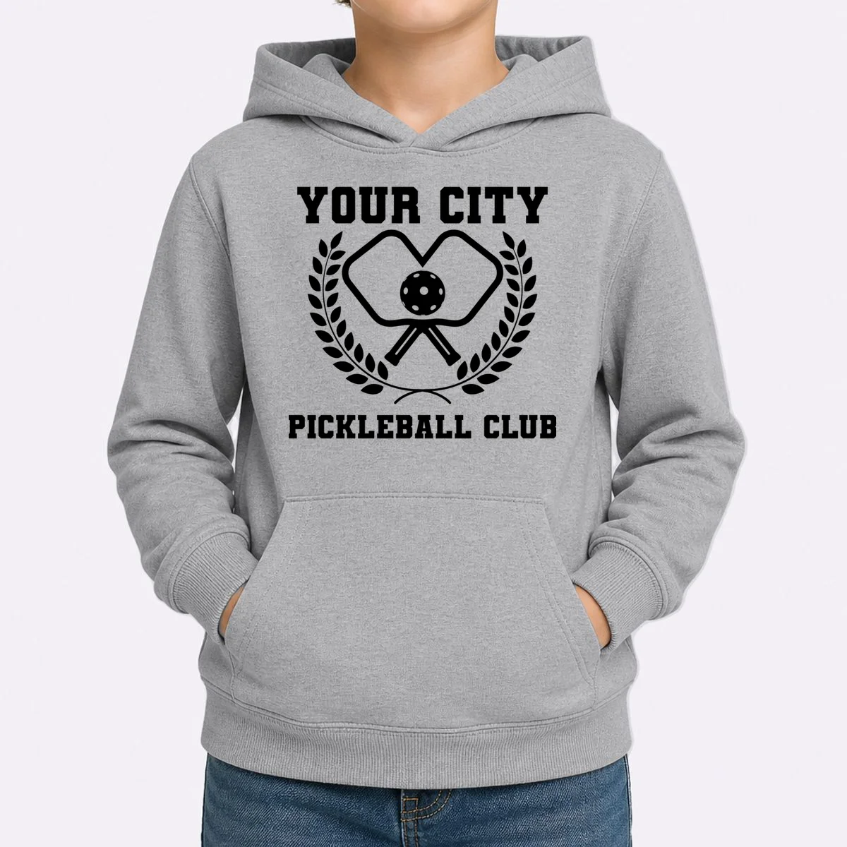 Custom Pickleball Club Team Personalized City Name Kids Hoodie - Front 1