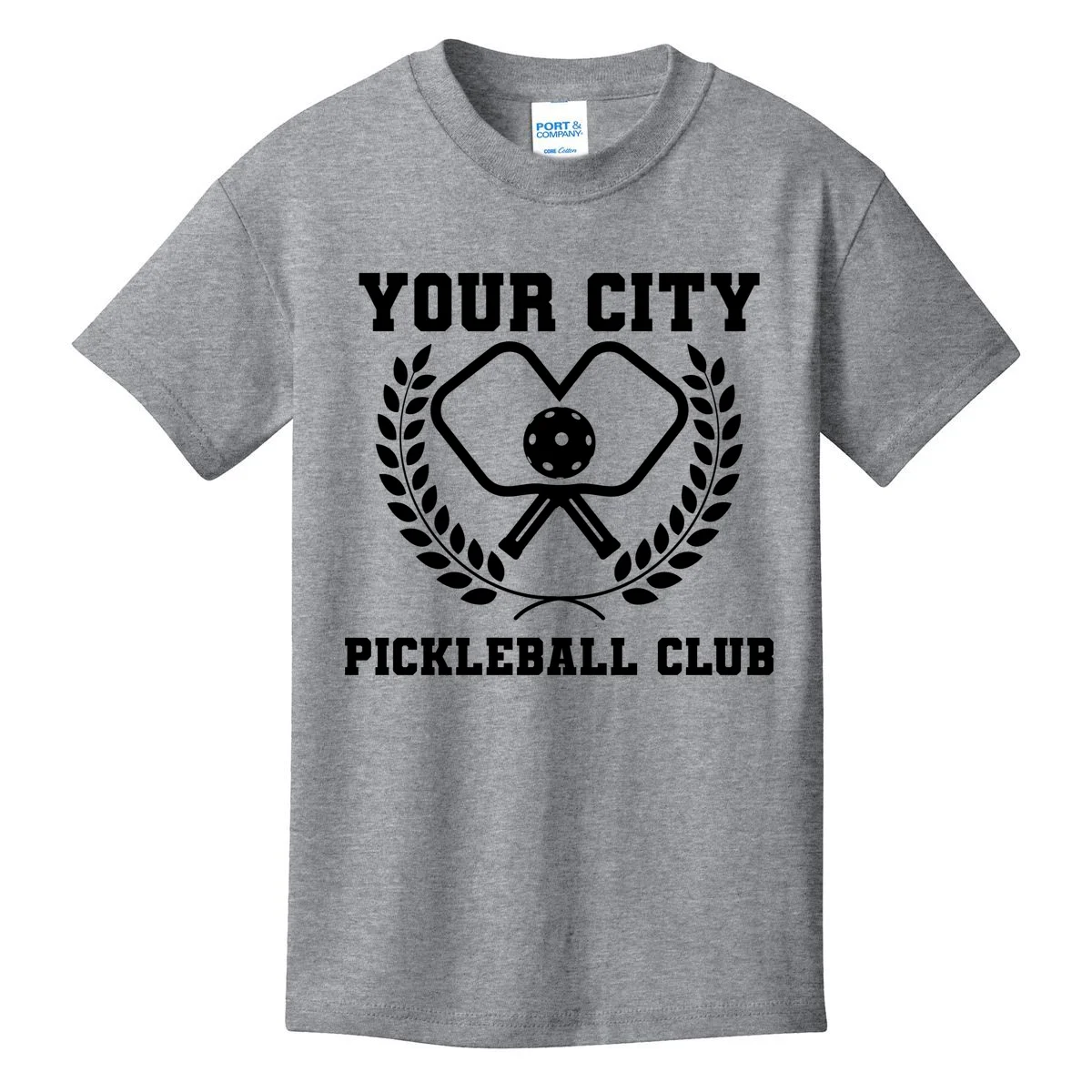 Custom Pickleball Club Team Personalized City Name Kids T-Shirt - Front