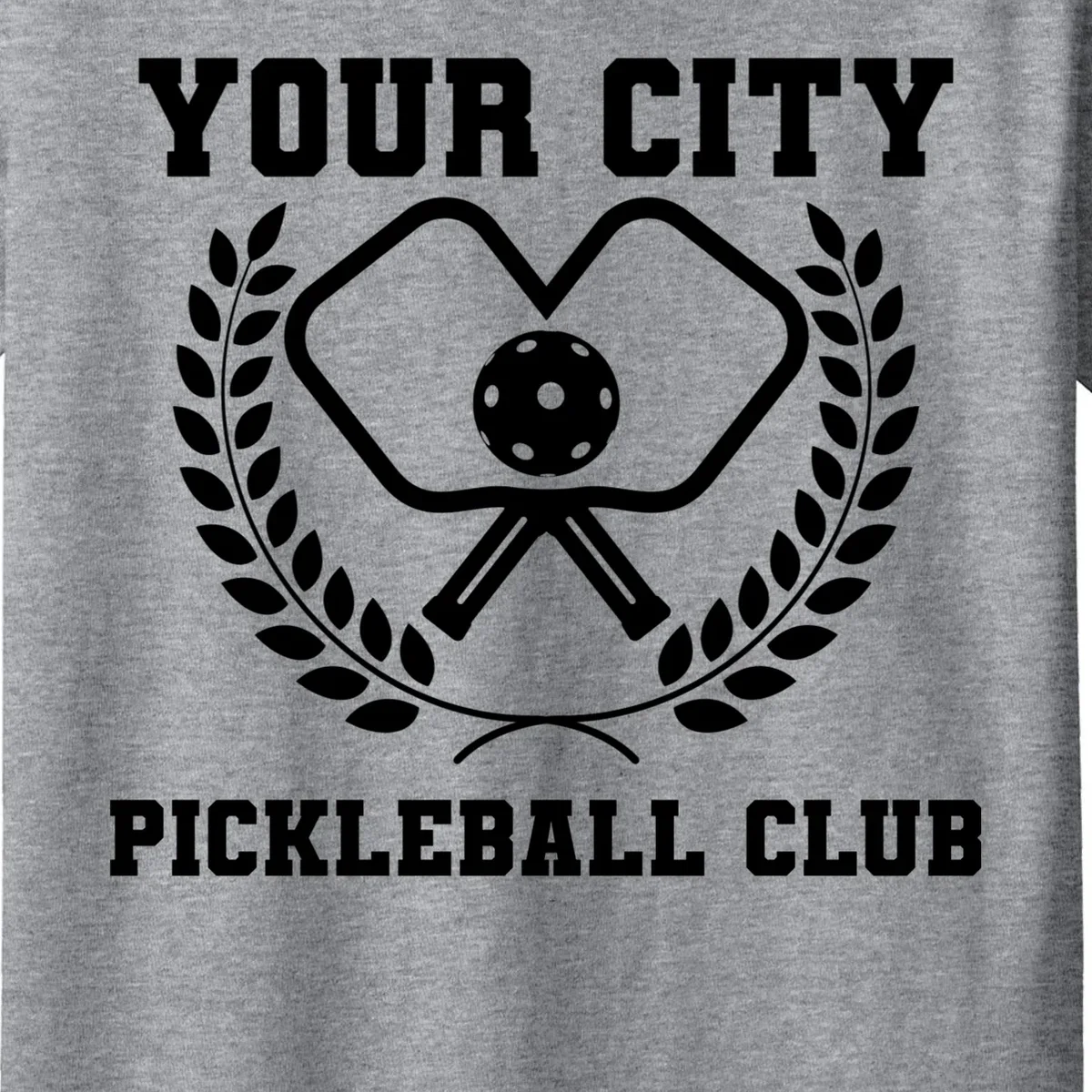 Custom Pickleball Club Team Personalized City Name Kids T-Shirt - Front - Close-up