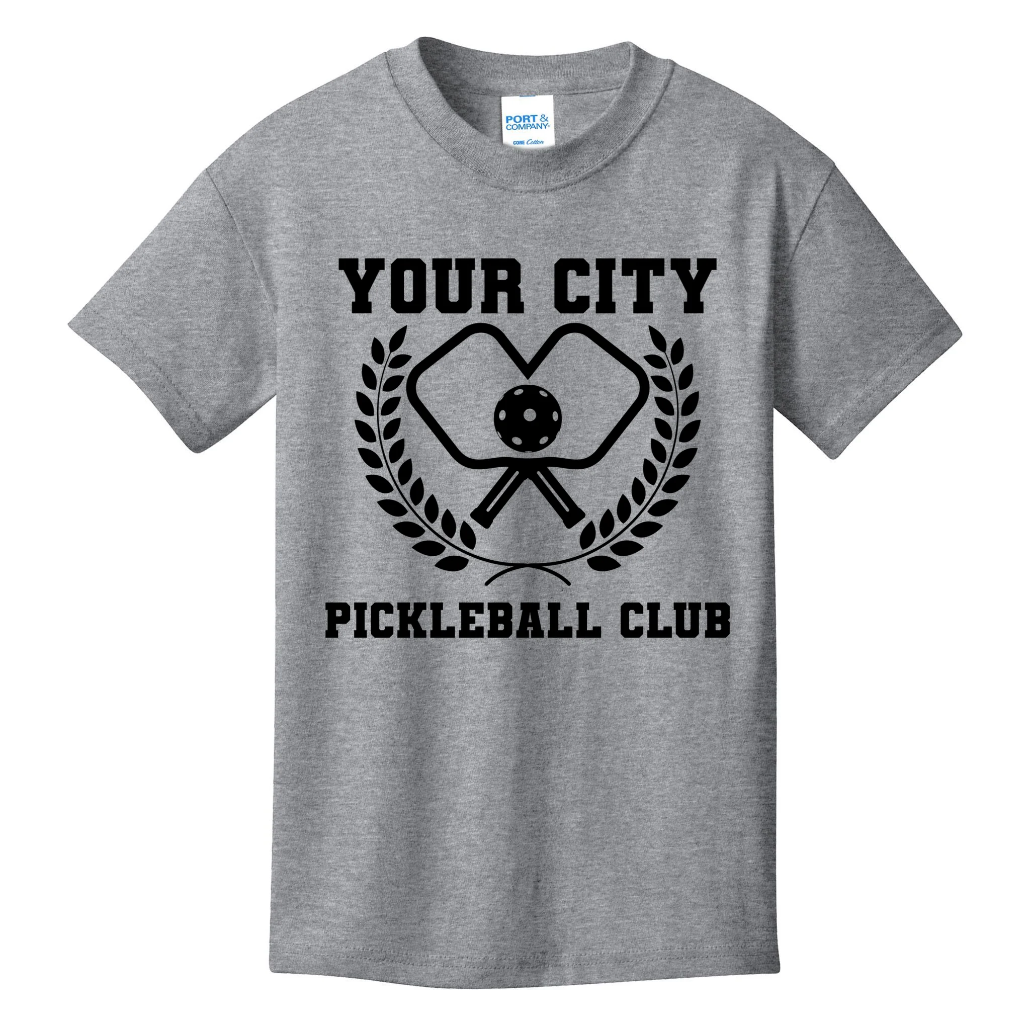 Custom Pickleball Club Team Personalized City Name Kids T-Shirt Front