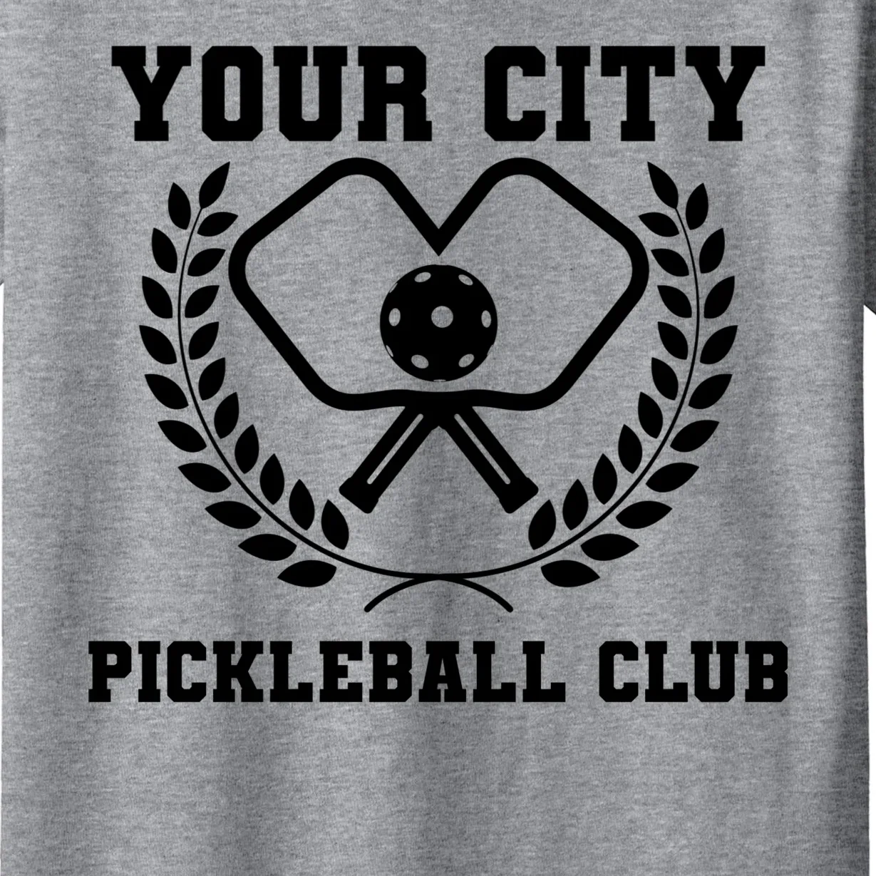 Custom Pickleball Club Team Personalized City Name Kids T-Shirt - Front - Close-up