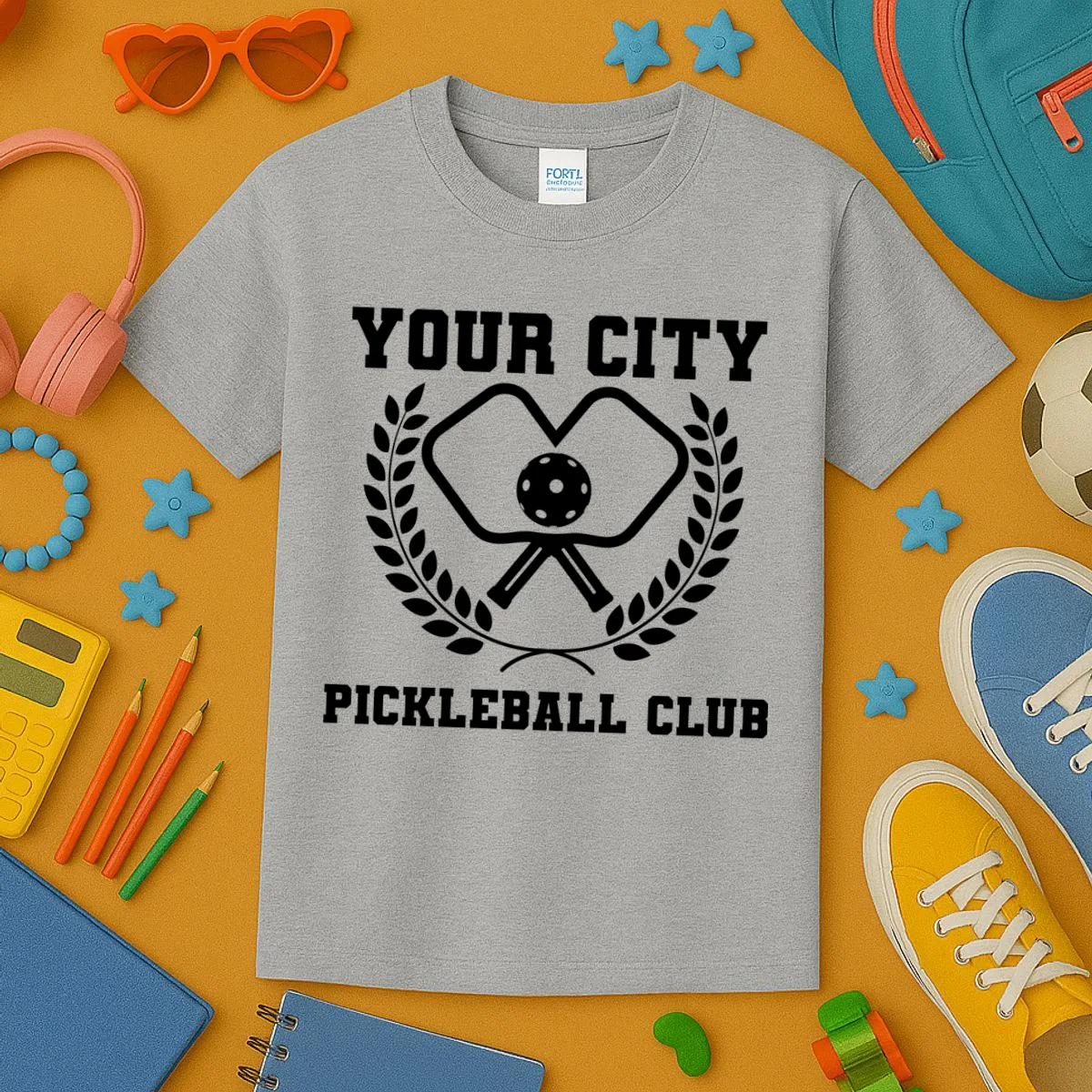 Custom Pickleball Club Team Personalized City Name Kids T-Shirt - Front 2