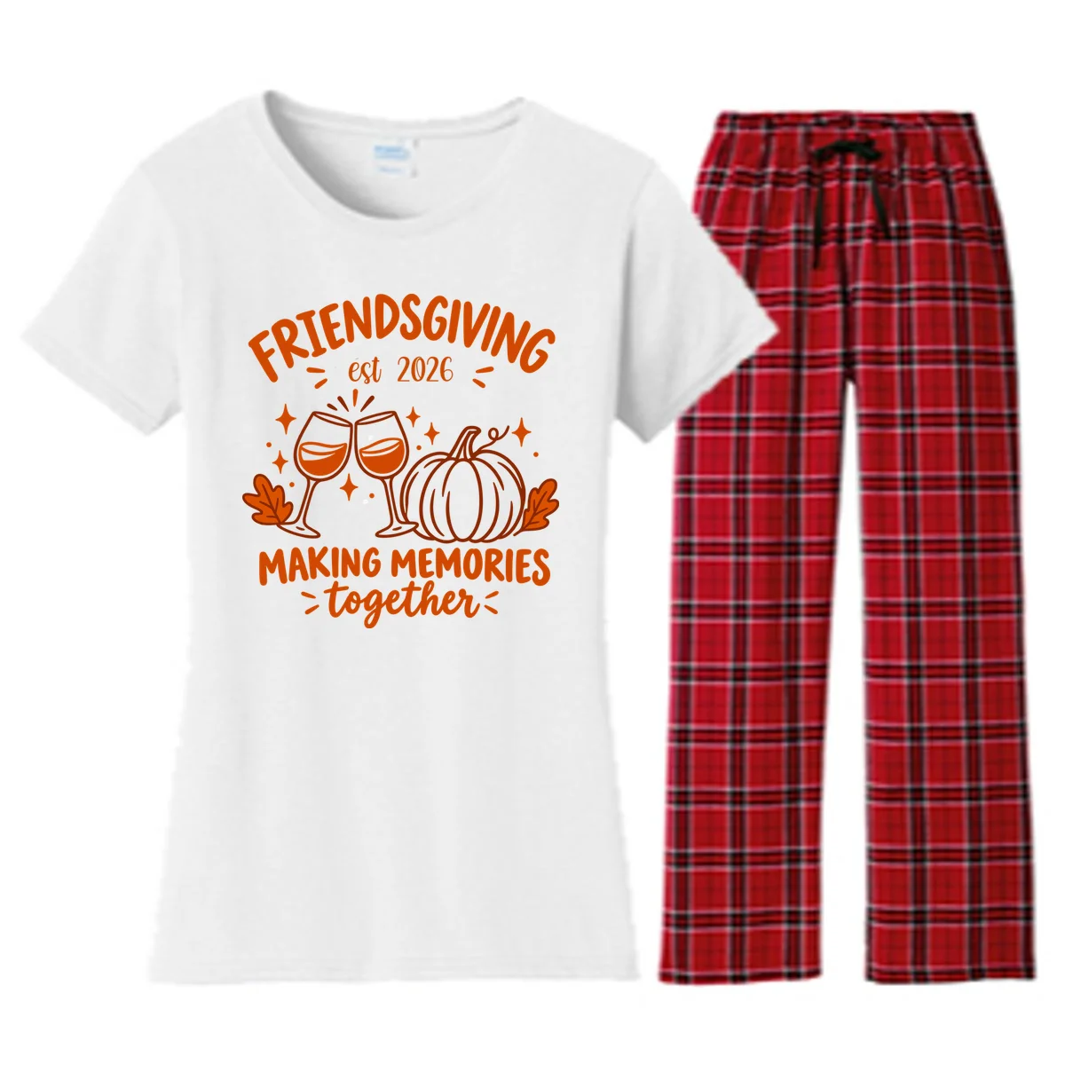 Custom Personalized Friendsgiving Women's Flannel Pajama Set - Front