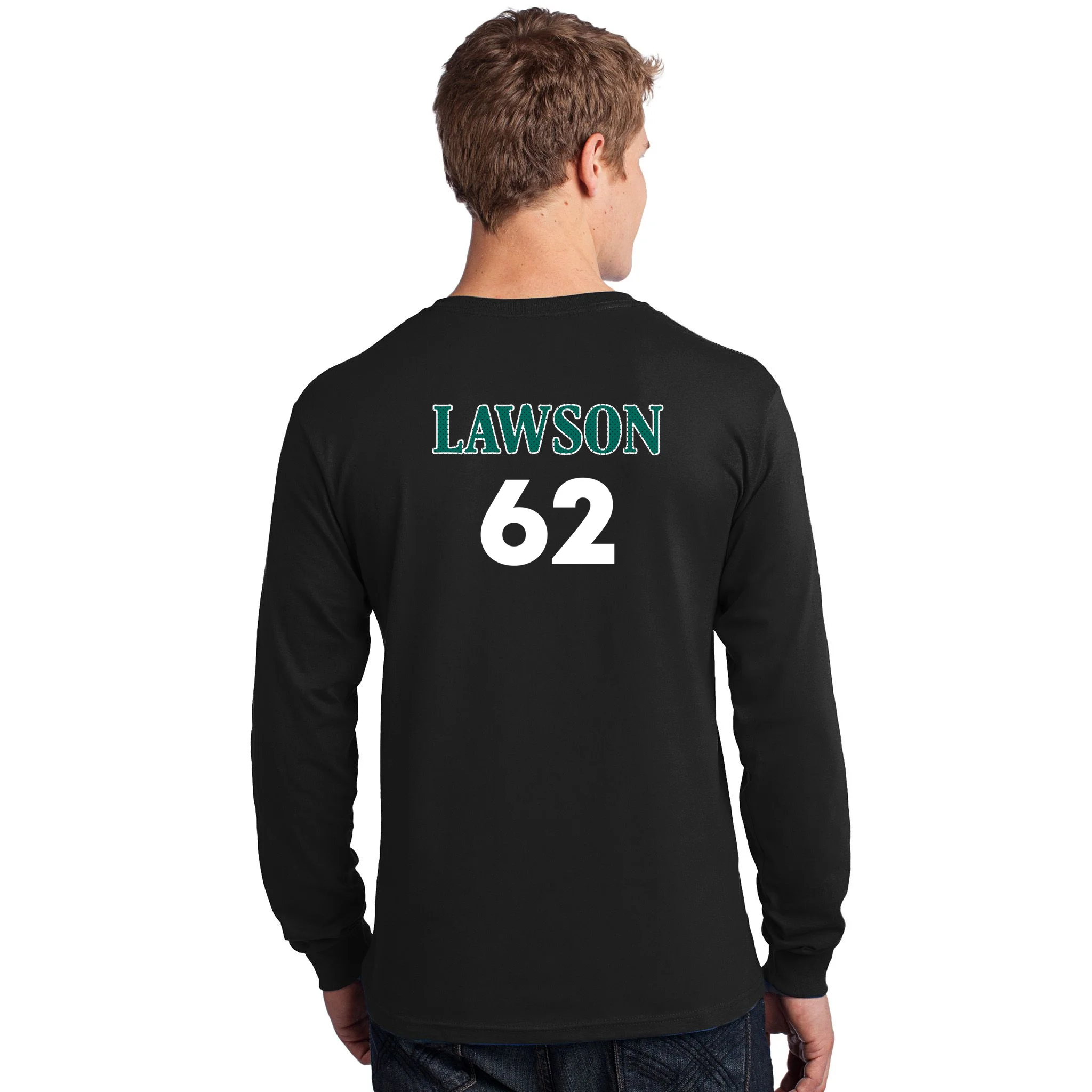 Football Jersey Name & Number – Personalized Player Name Custom Gift Men's Long Sleeve Shirt - Back - Close-up