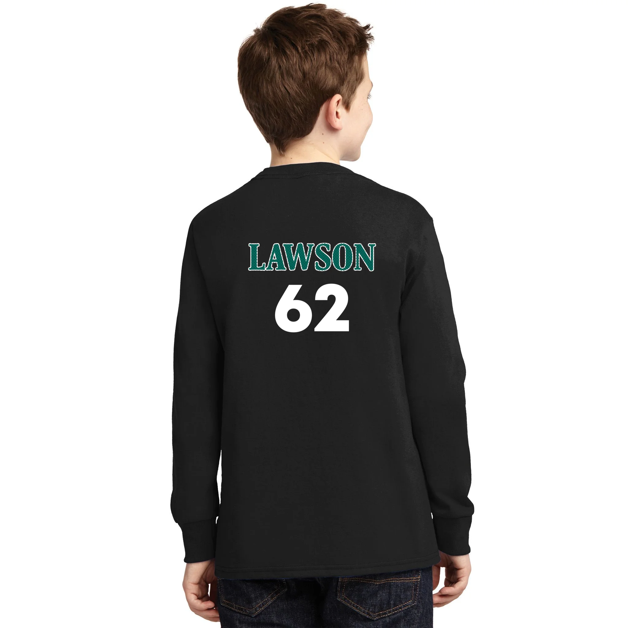 Football Jersey Name & Number – Personalized Player Name Custom Gift Kids Long Sleeve Shirt - Back - Close-up
