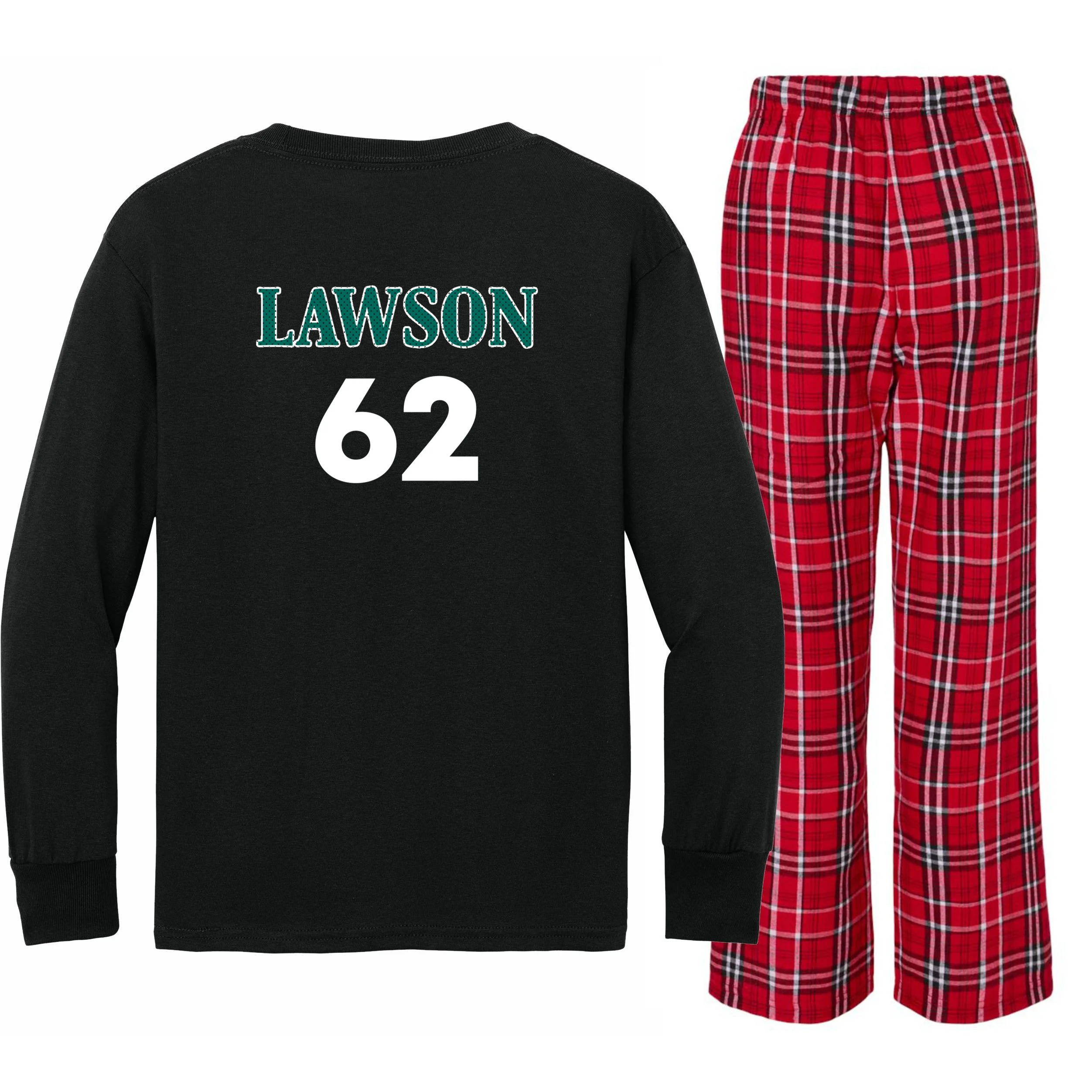 Football Jersey Name & Number – Personalized Player Name Custom Gift Kids Long Sleeve Pajamas - Back - Close-up