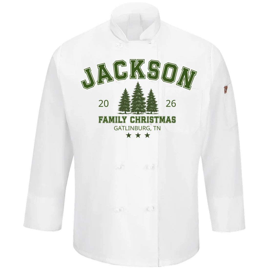 Custom Personalized Family Christmas Name Men's Chef Coat Front