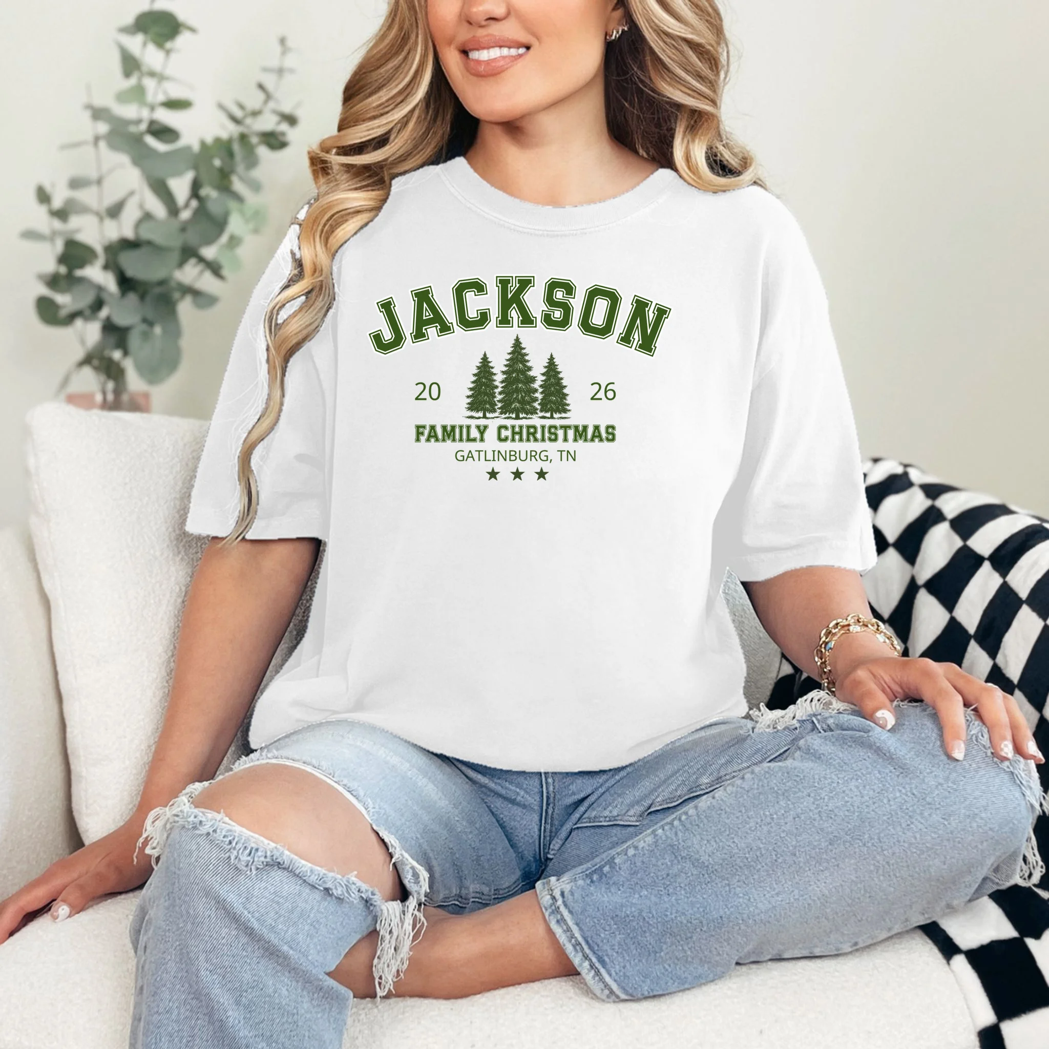 Custom Personalized Family Christmas Name Comfort Colors Unisex T-Shirt - Front 1