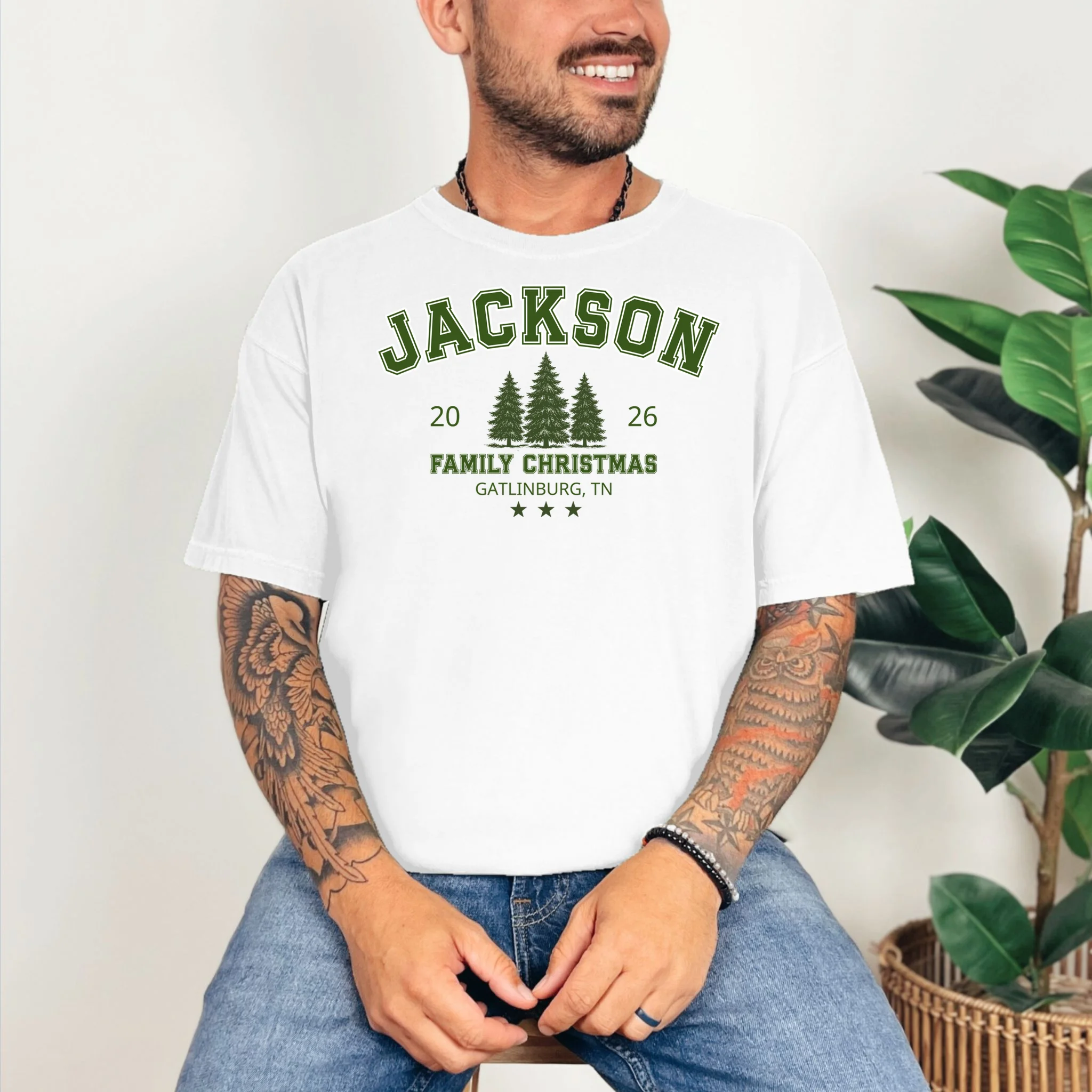 Custom Personalized Family Christmas Name Comfort Colors Unisex T-Shirt - Front 2