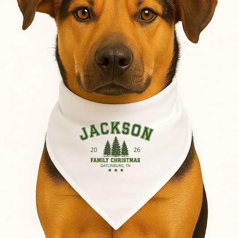 Custom Personalized Family Christmas Name Dog Bandana - Front 1