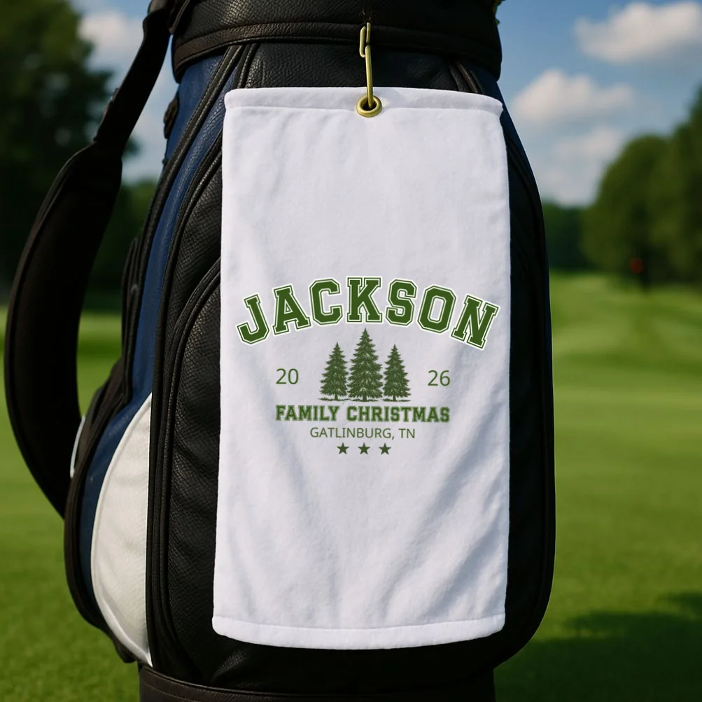 Custom Personalized Family Christmas Name Golf Towel - Front 2