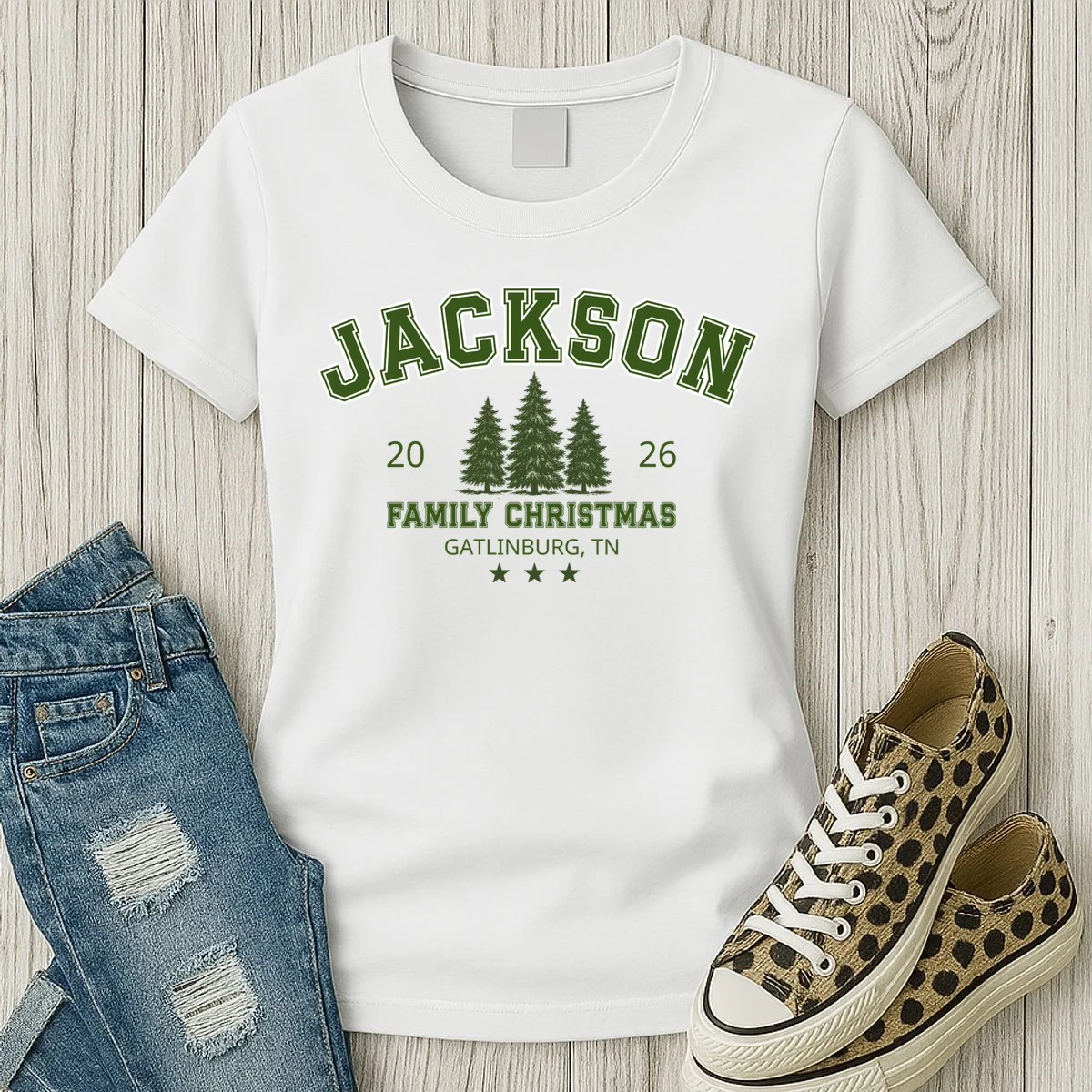 Custom Personalized Family Christmas Name Women's T-Shirt - Front 2