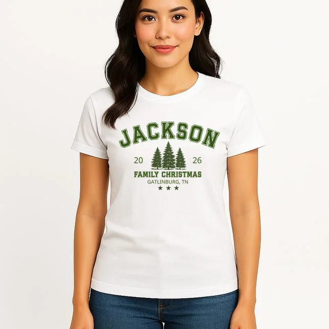 Custom Personalized Family Christmas Name Women's T-Shirt - Front 3