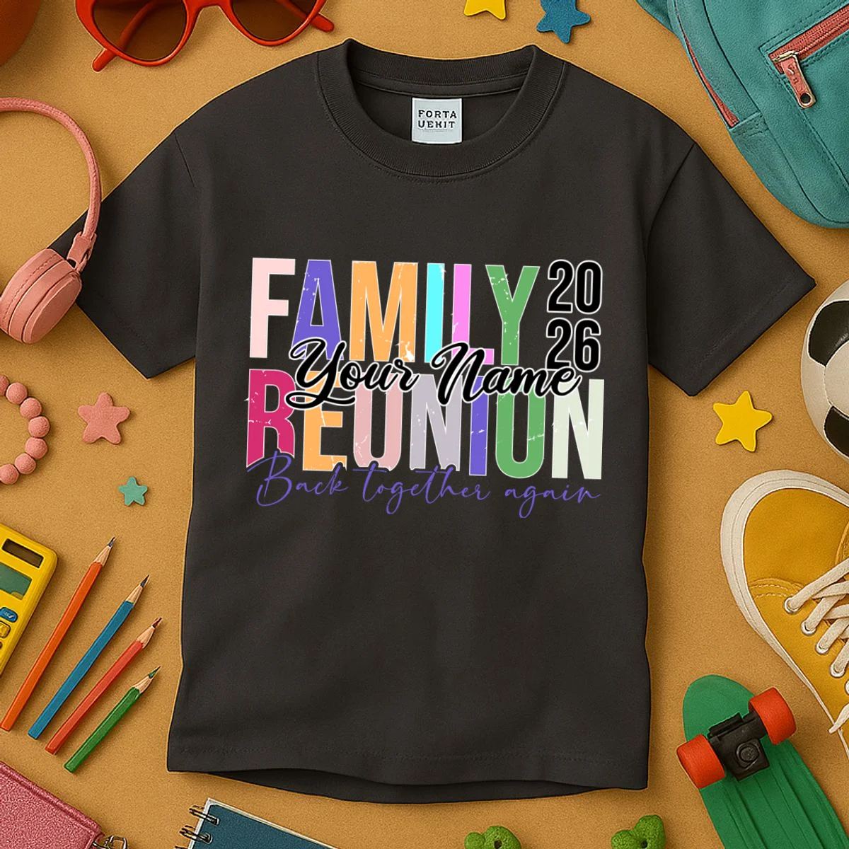 Custom Personalized FAMILY REUNION 2026 Your Name Back together again Kids T-Shirt - Front 2