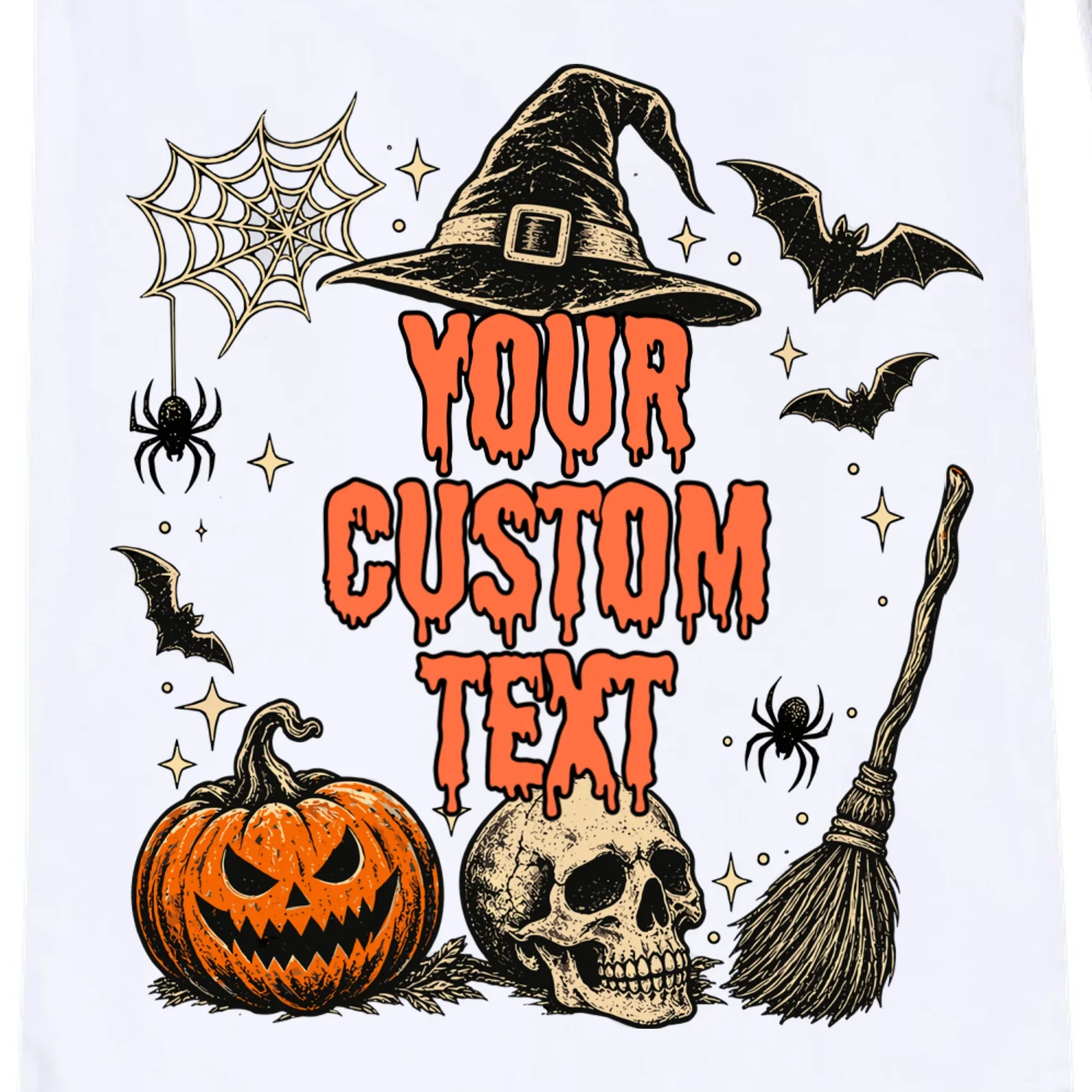 Custom Personalized Halloween Shirt - Matching Halloween Tee Drawstring Bag - Front - Close-up
