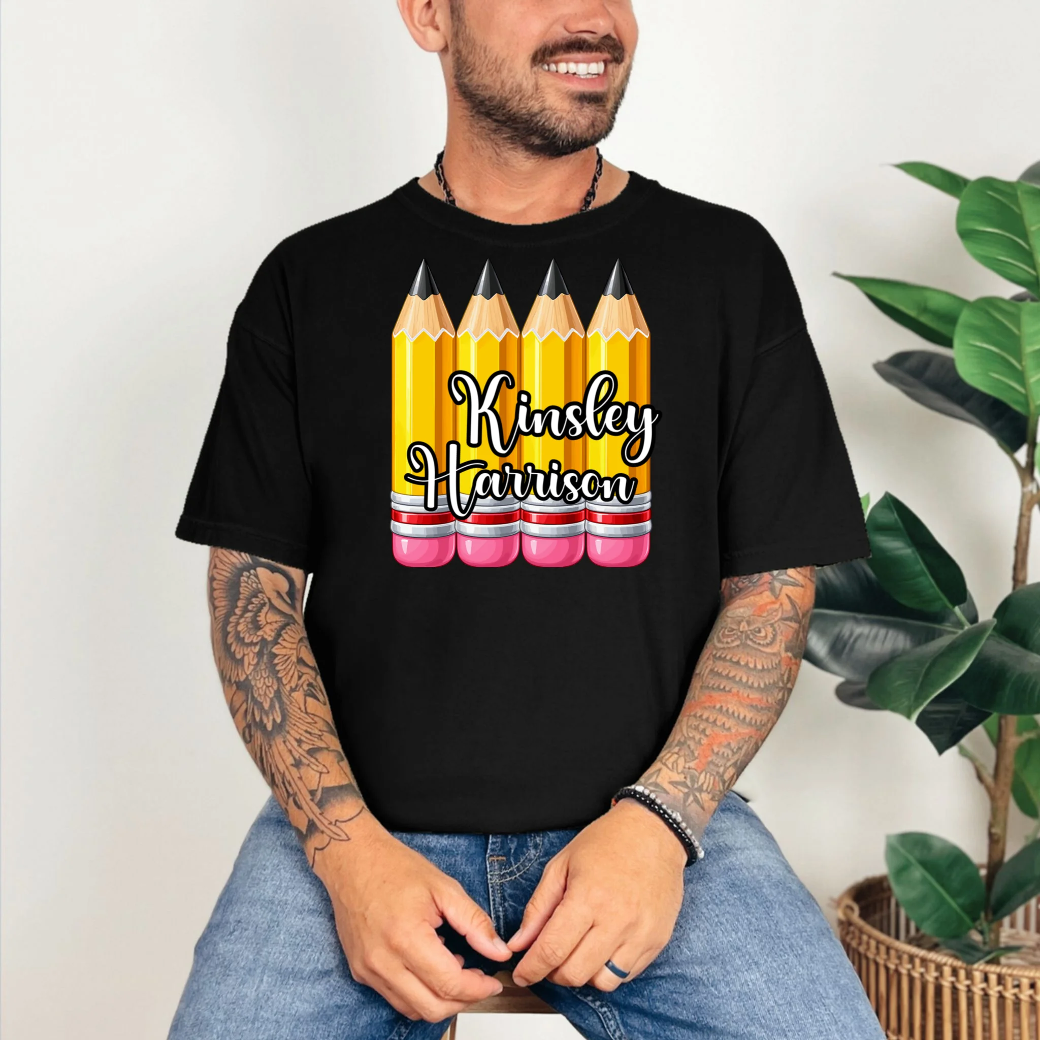 Custom Pencil Name Sticker, Personalized Back to School Name Labels for Kids T-Shirt - Front 2