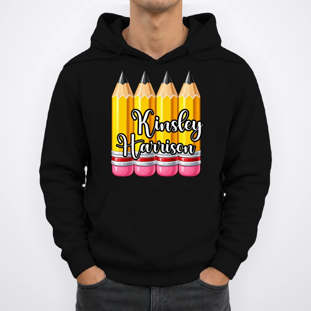 Custom Pencil Name Sticker, Personalized Back to School Name Labels for Kids Hoodie - Front 1