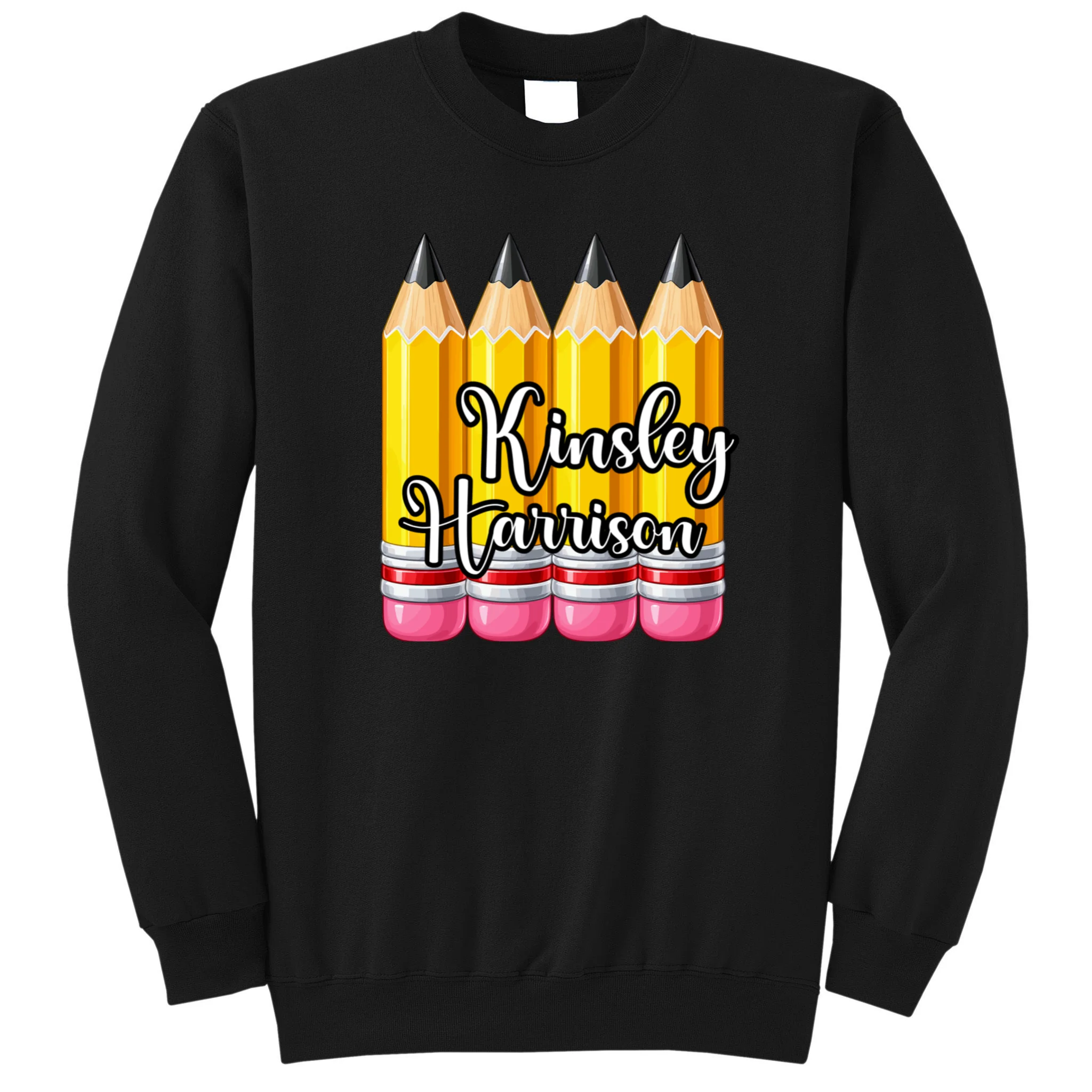 Custom Pencil Name Sticker, Personalized Back to School Name Labels for Kids Sweatshirt - Front