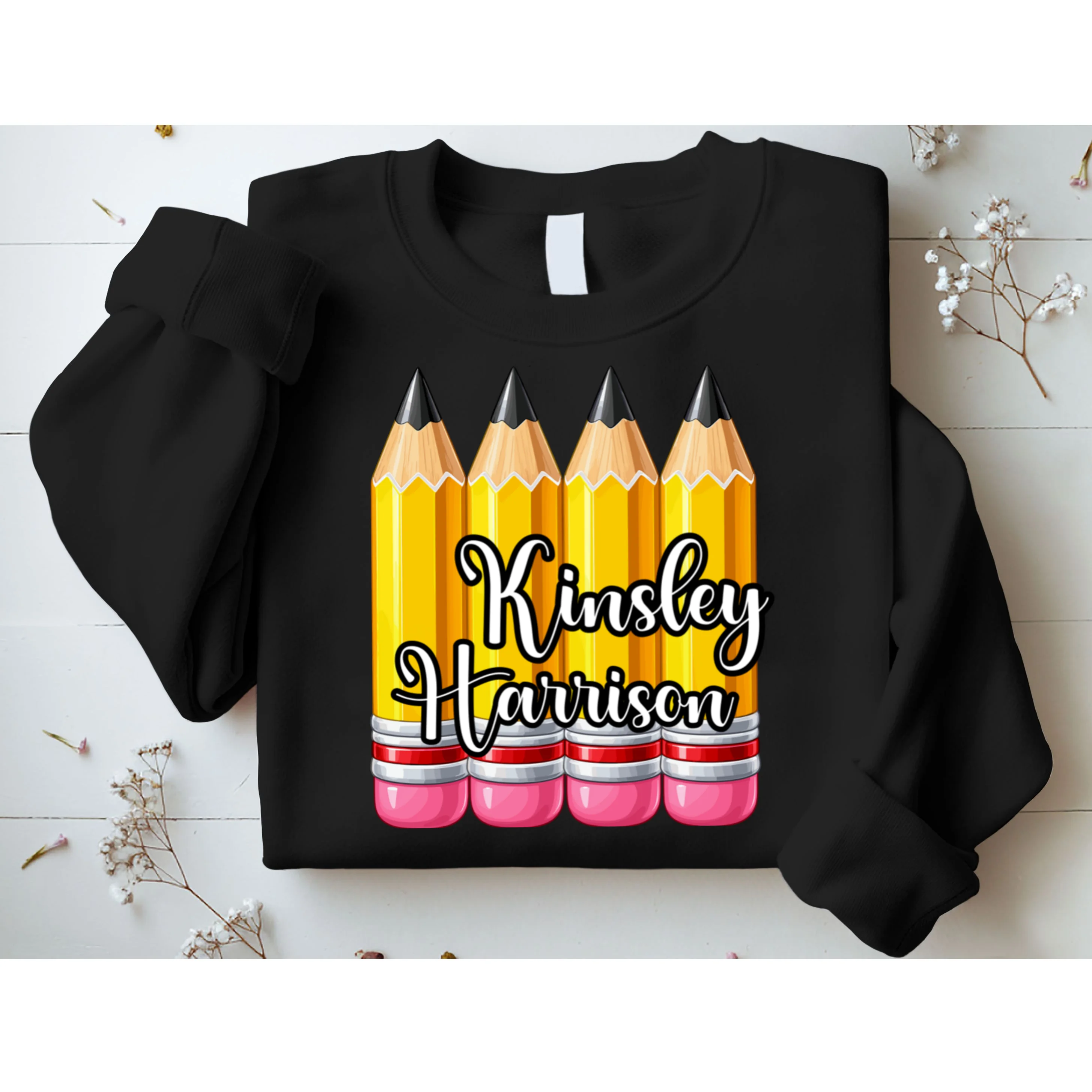 Custom Pencil Name Sticker, Personalized Back to School Name Labels for Kids Sweatshirt - Front 1