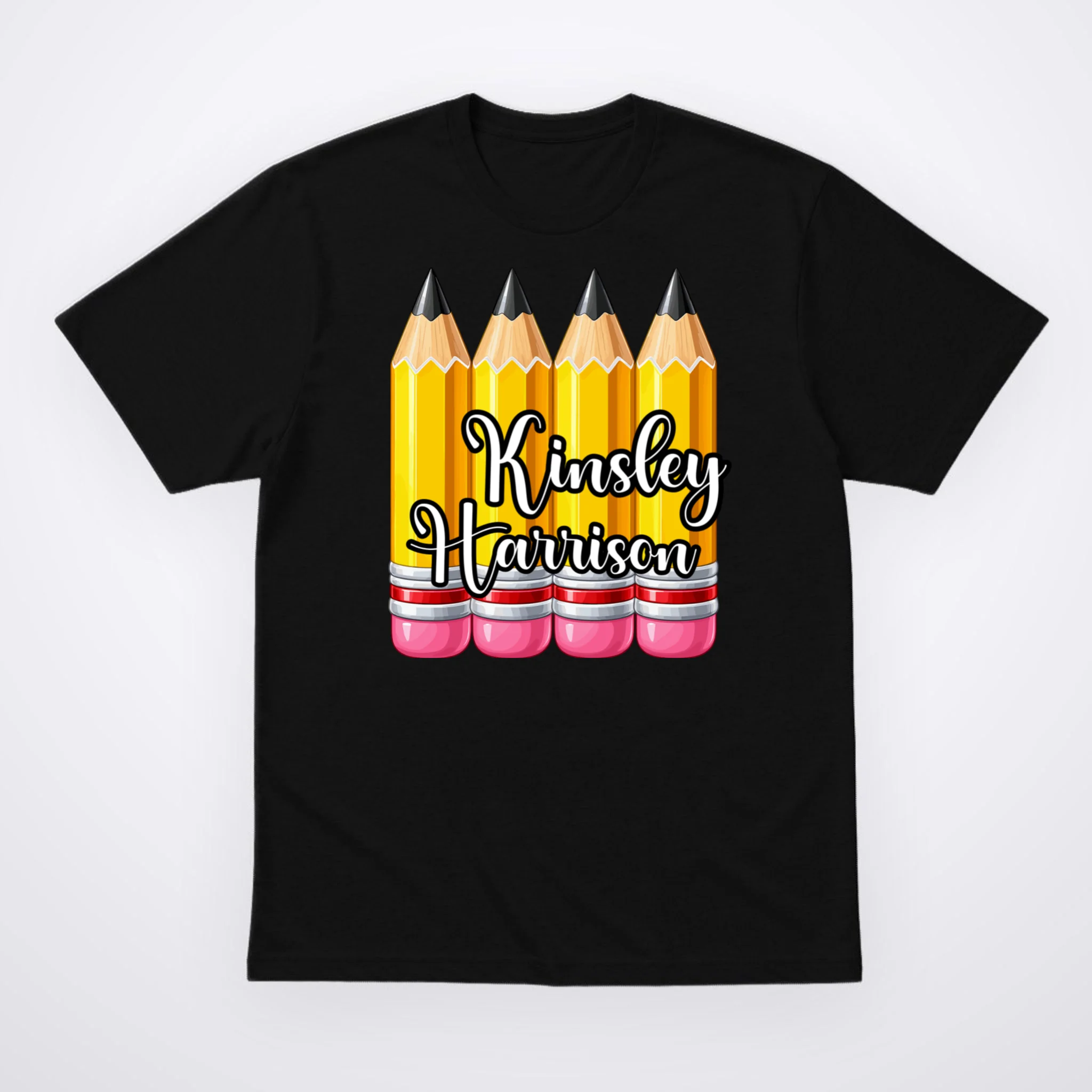 Custom Pencil Name Sticker, Personalized Back to School Name Labels for Kids T-Shirt - Front