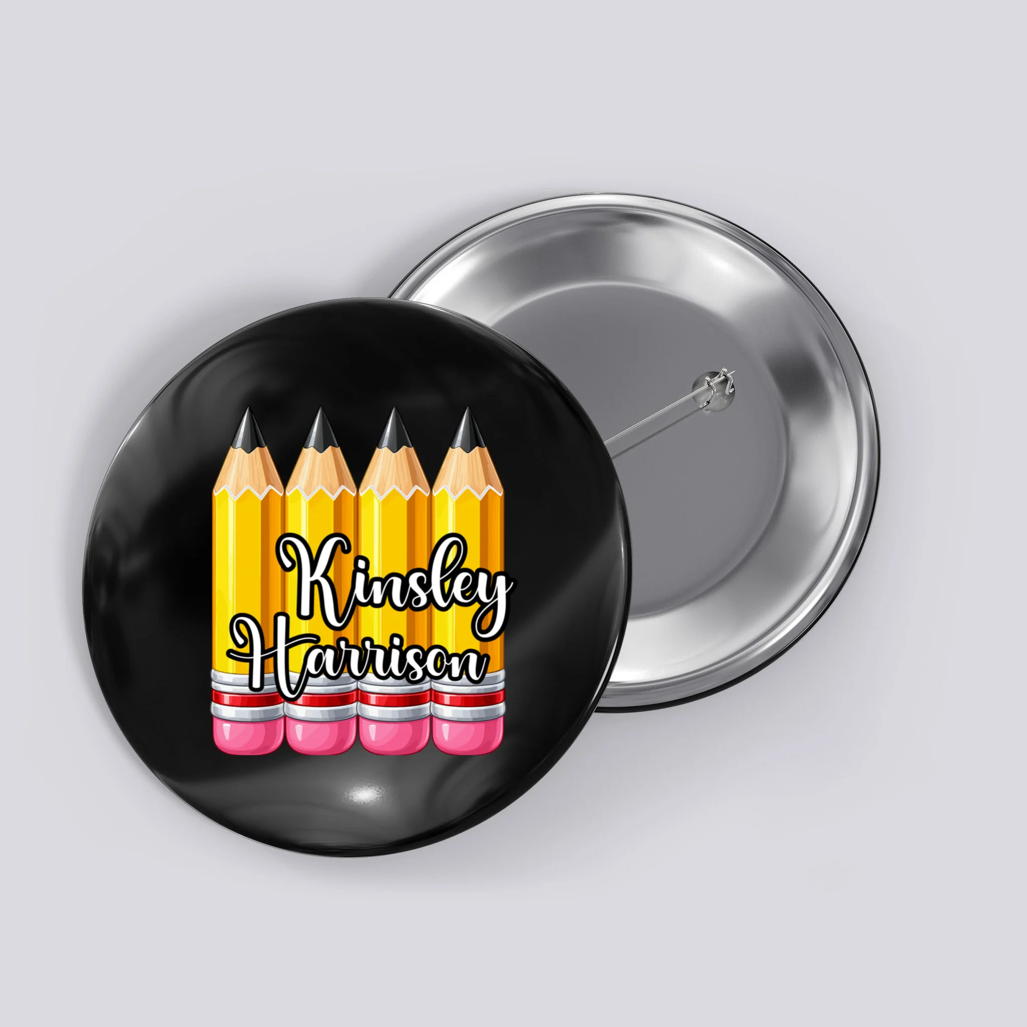 Custom Pencil Name Sticker, Personalized Back to School Name Labels for Kids Button - Front