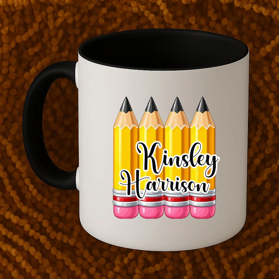 Custom Pencil Name Sticker, Personalized Back to School Name Labels for Kids Coffee Mug - Front 1