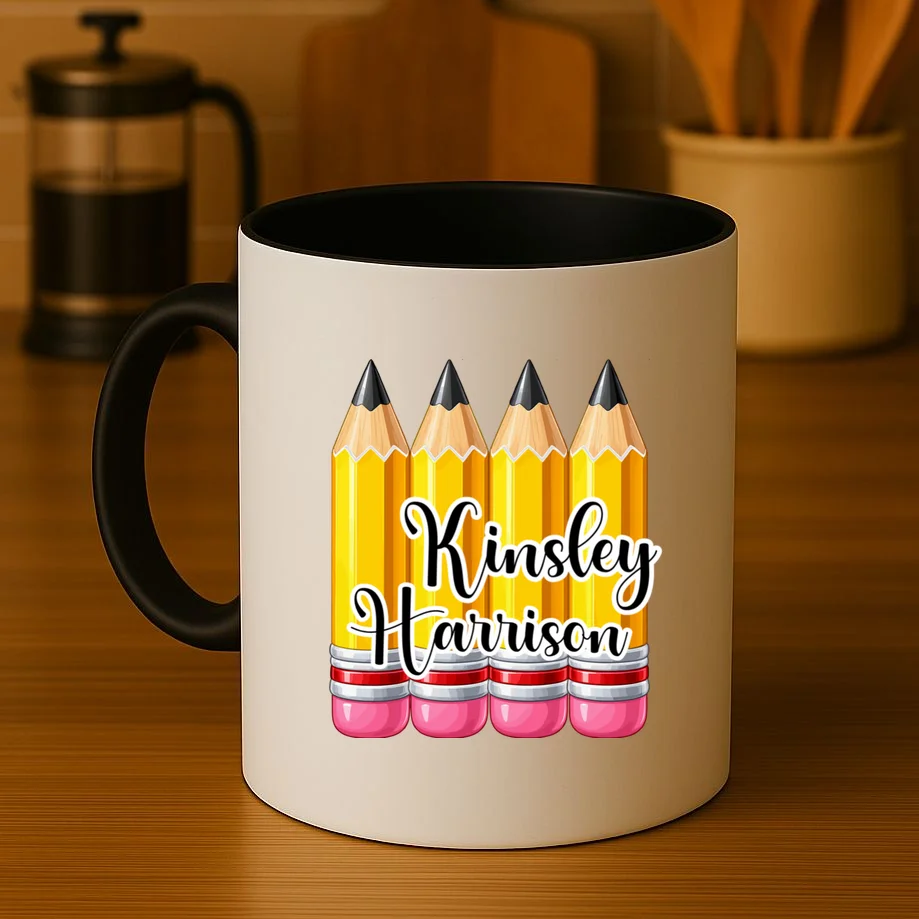 Custom Pencil Name Sticker, Personalized Back to School Name Labels for Kids Coffee Mug - Front 3