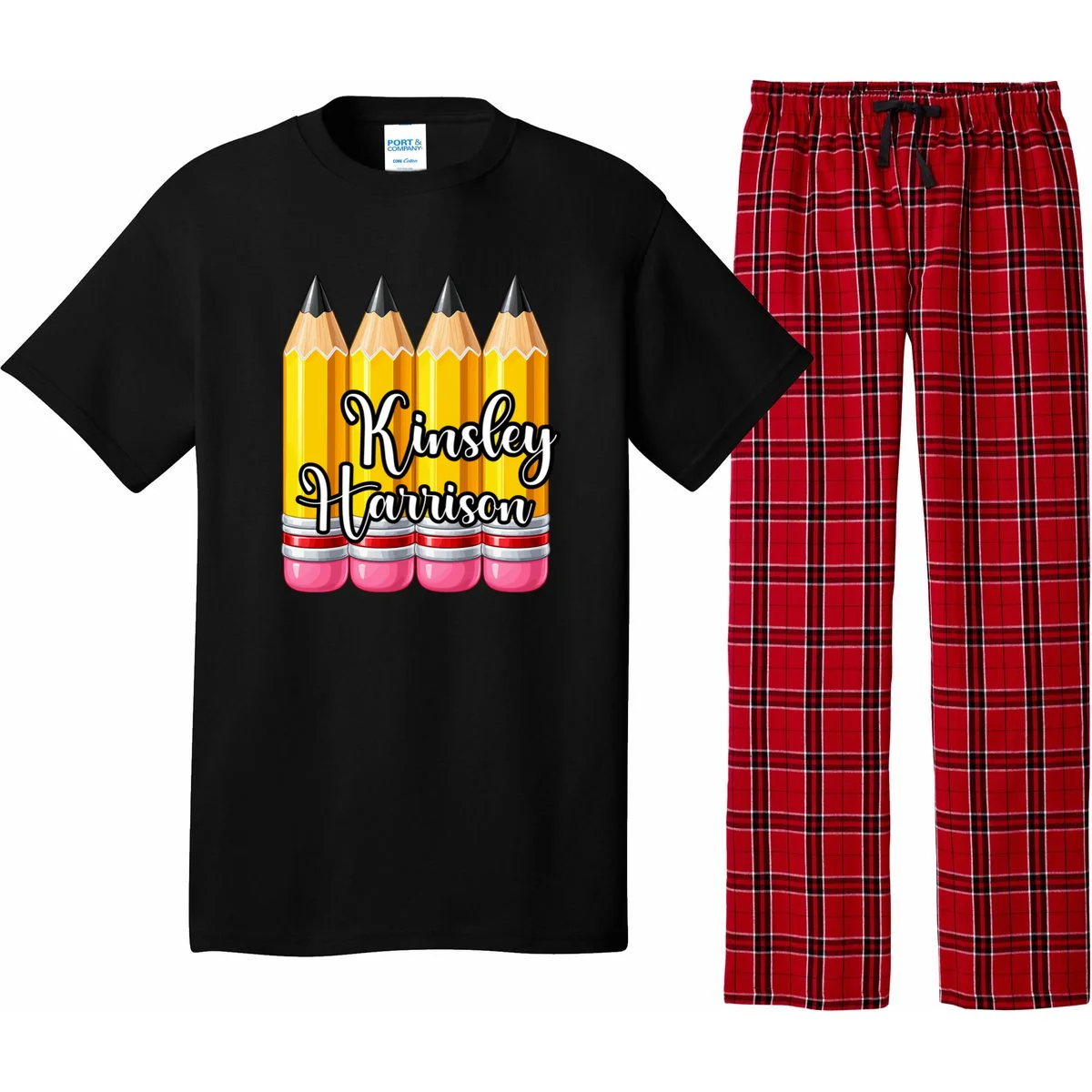 Custom Pencil Name Sticker, Personalized Back to School Name Labels for Kids Pajama Set - Front