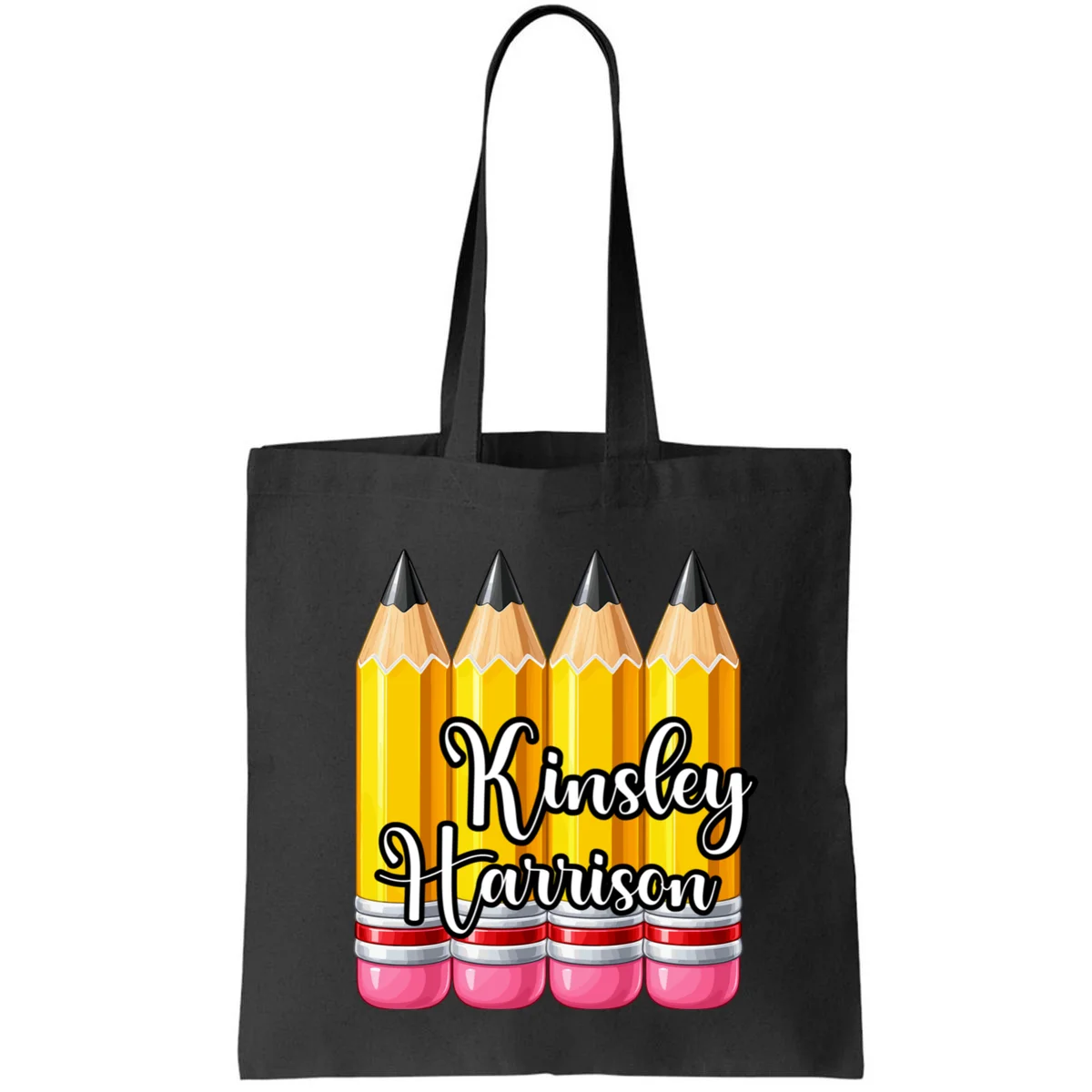 Custom Pencil Name Sticker, Personalized Back to School Name Labels for Kids Tote Bag - Front